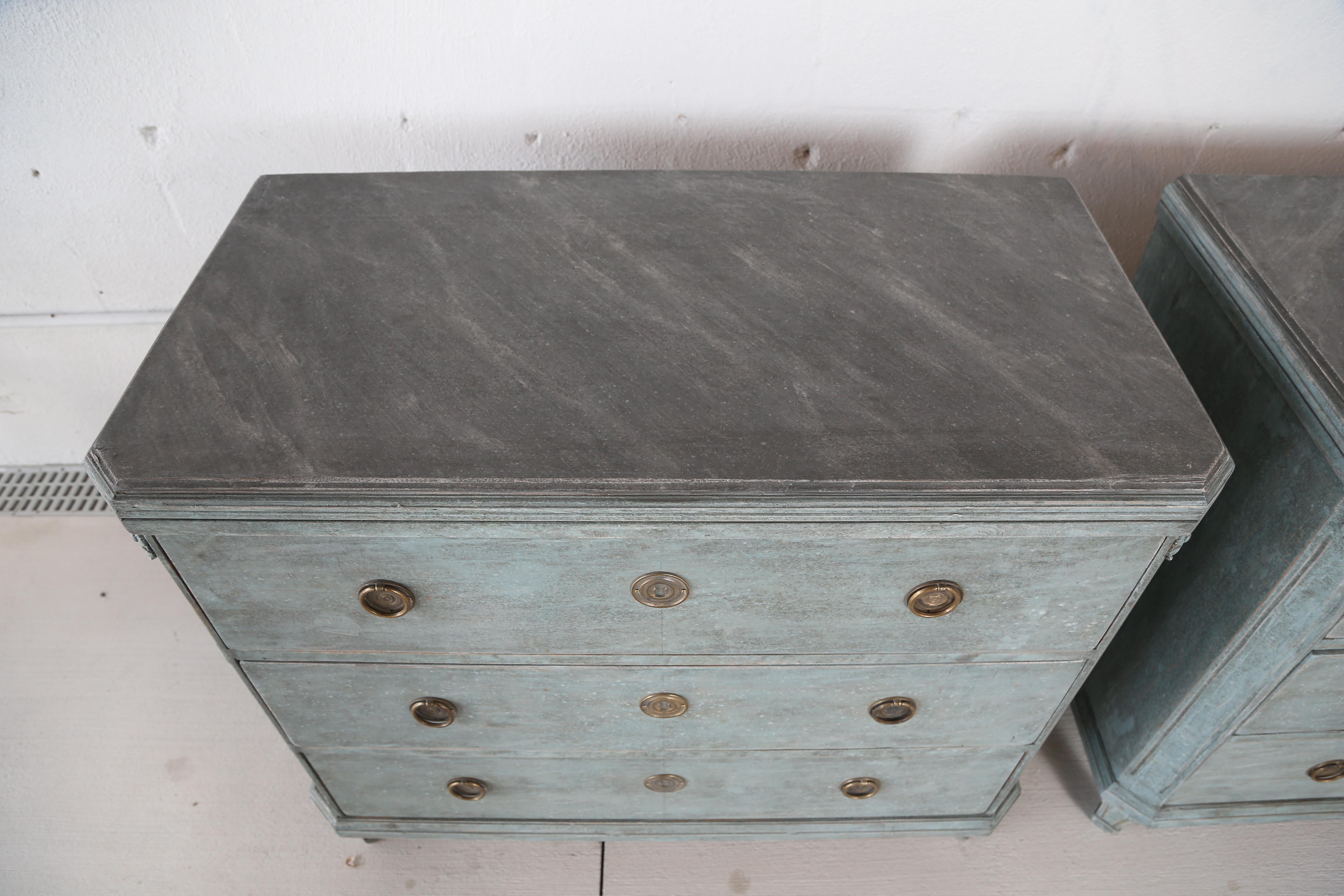Antique Swedish Gustavian Style Bue Painted Chests, Late 19th Century In Good Condition In West Palm Beach, FL