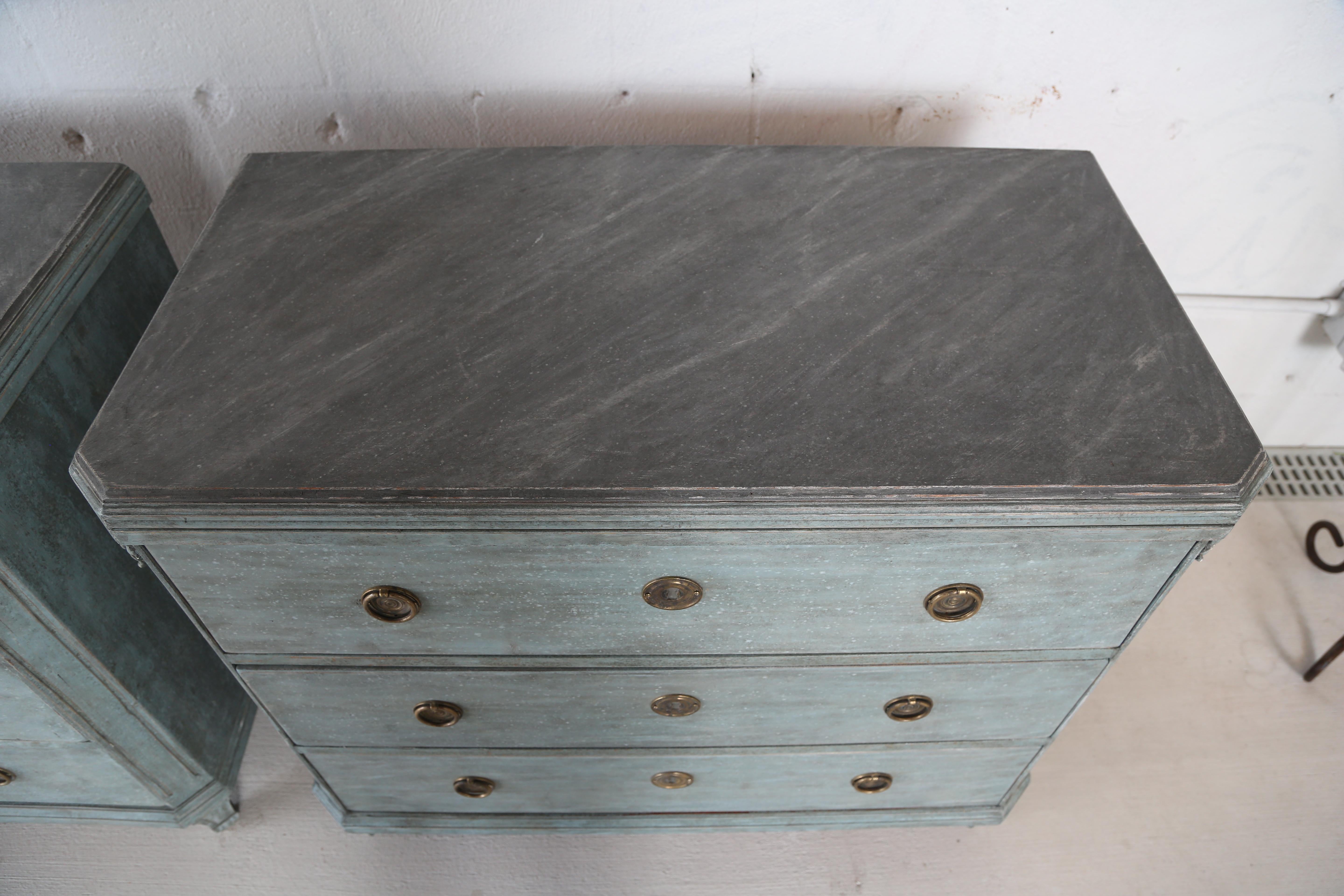 Wood Antique Swedish Gustavian Style Bue Painted Chests, Late 19th Century