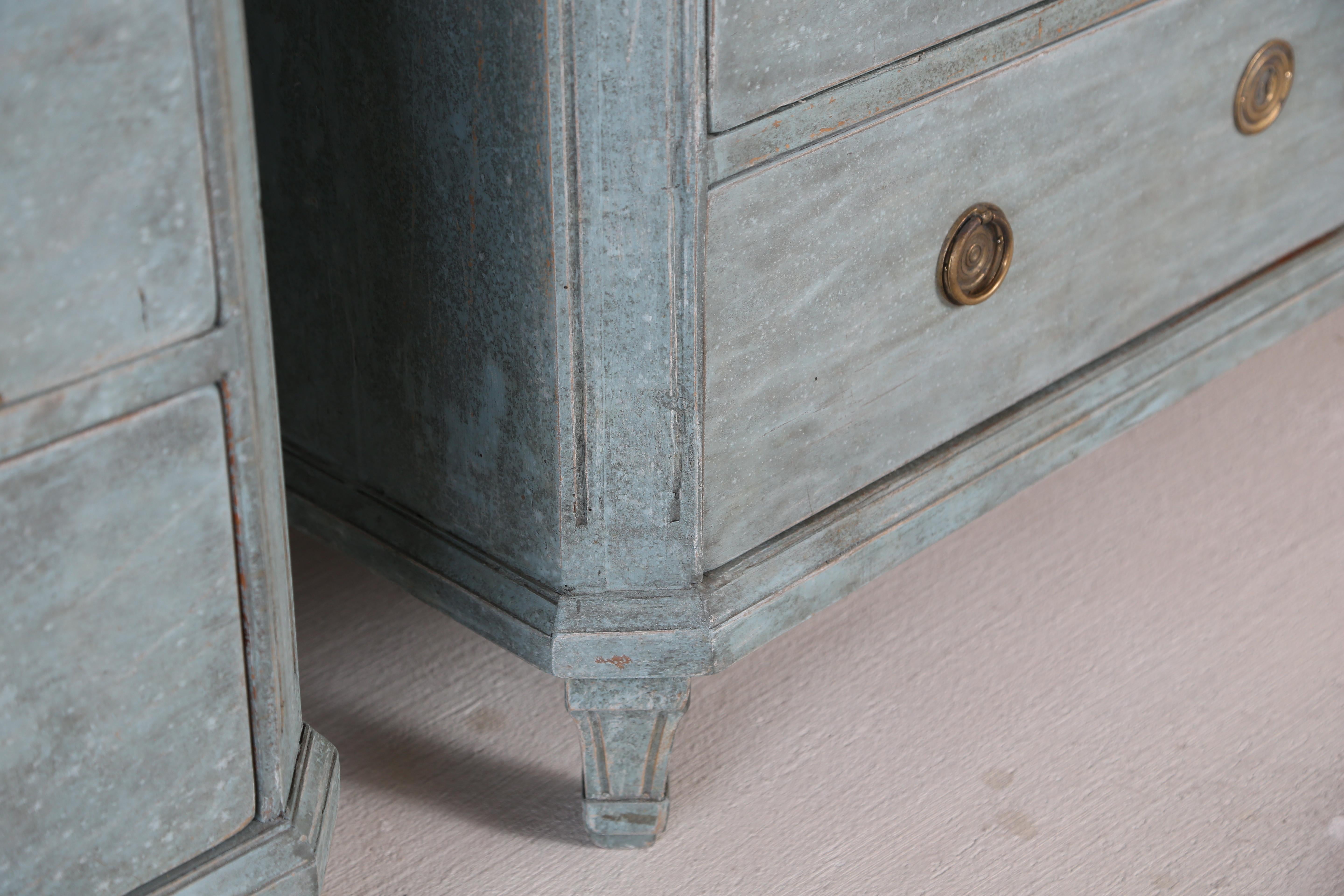 Antique Swedish Gustavian Style Bue Painted Chests, Late 19th Century 3