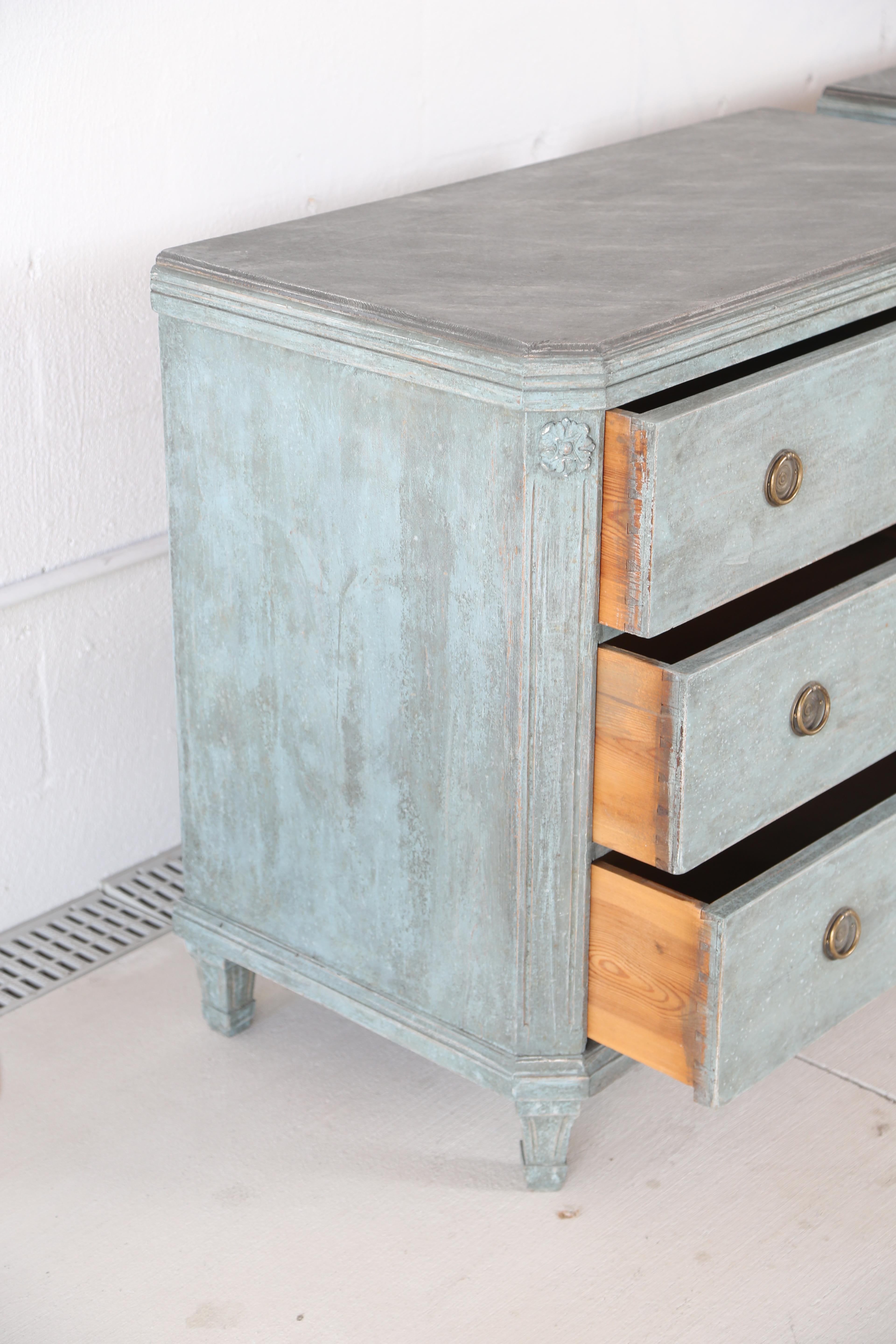 Antique Swedish Gustavian Style Bue Painted Chests, Late 19th Century 5