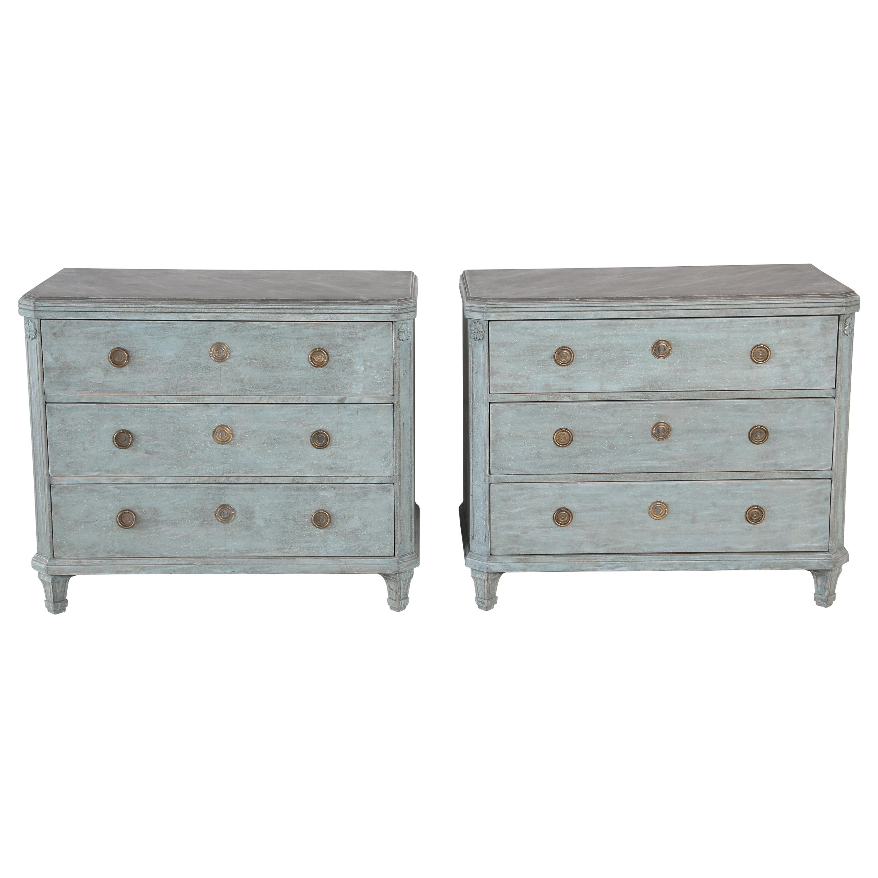 Antique Swedish Gustavian Style Bue Painted Chests, Late 19th Century