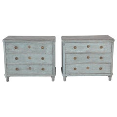 Antique Swedish Gustavian Style Bue Painted Chests, Late 19th Century