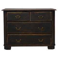 Antique Swedish Gustavian Style Chest, Genuine Black Pine Country Furniture