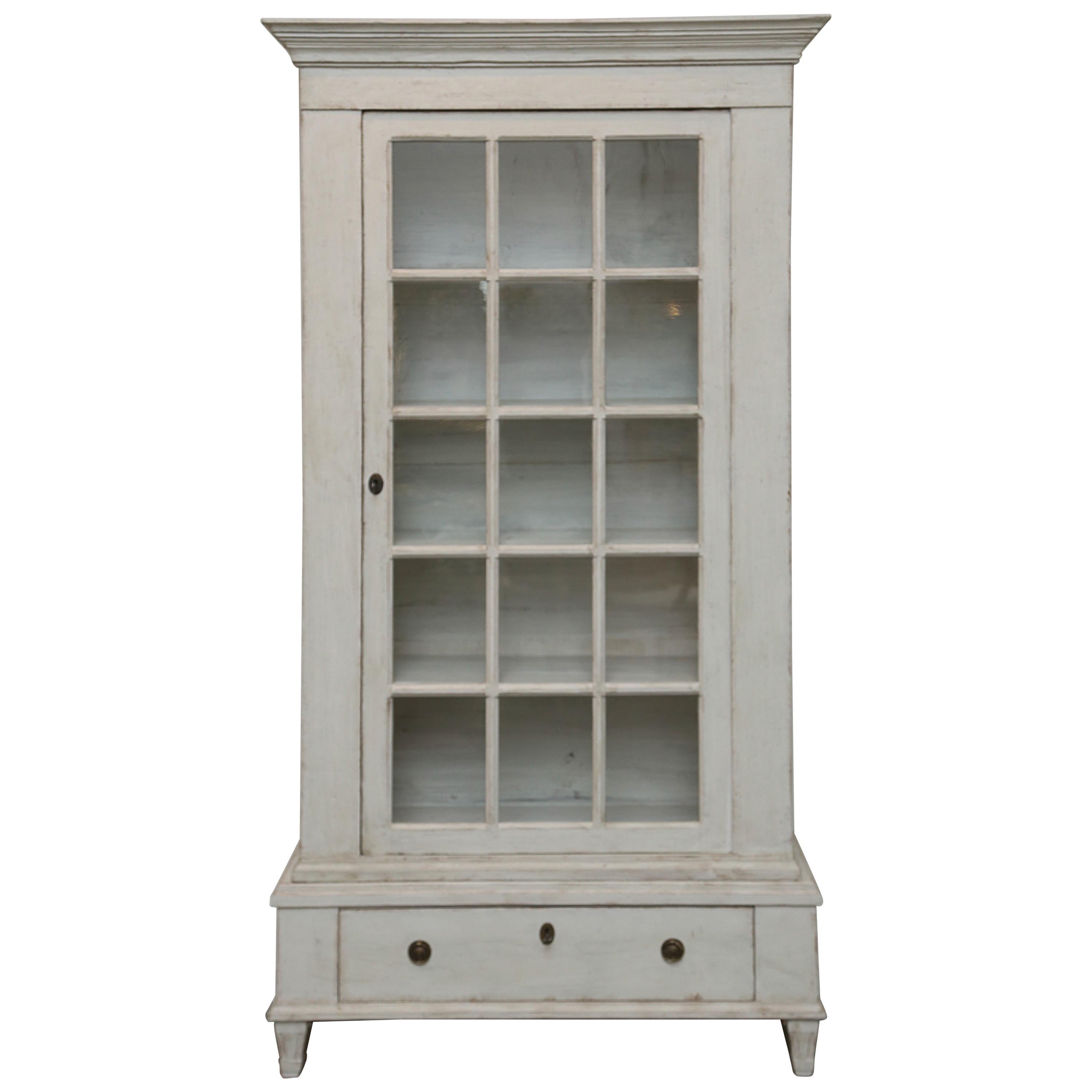 Antique Swedish Gustavian Style Painted Glass Door Cabinet, Mid-19th Century