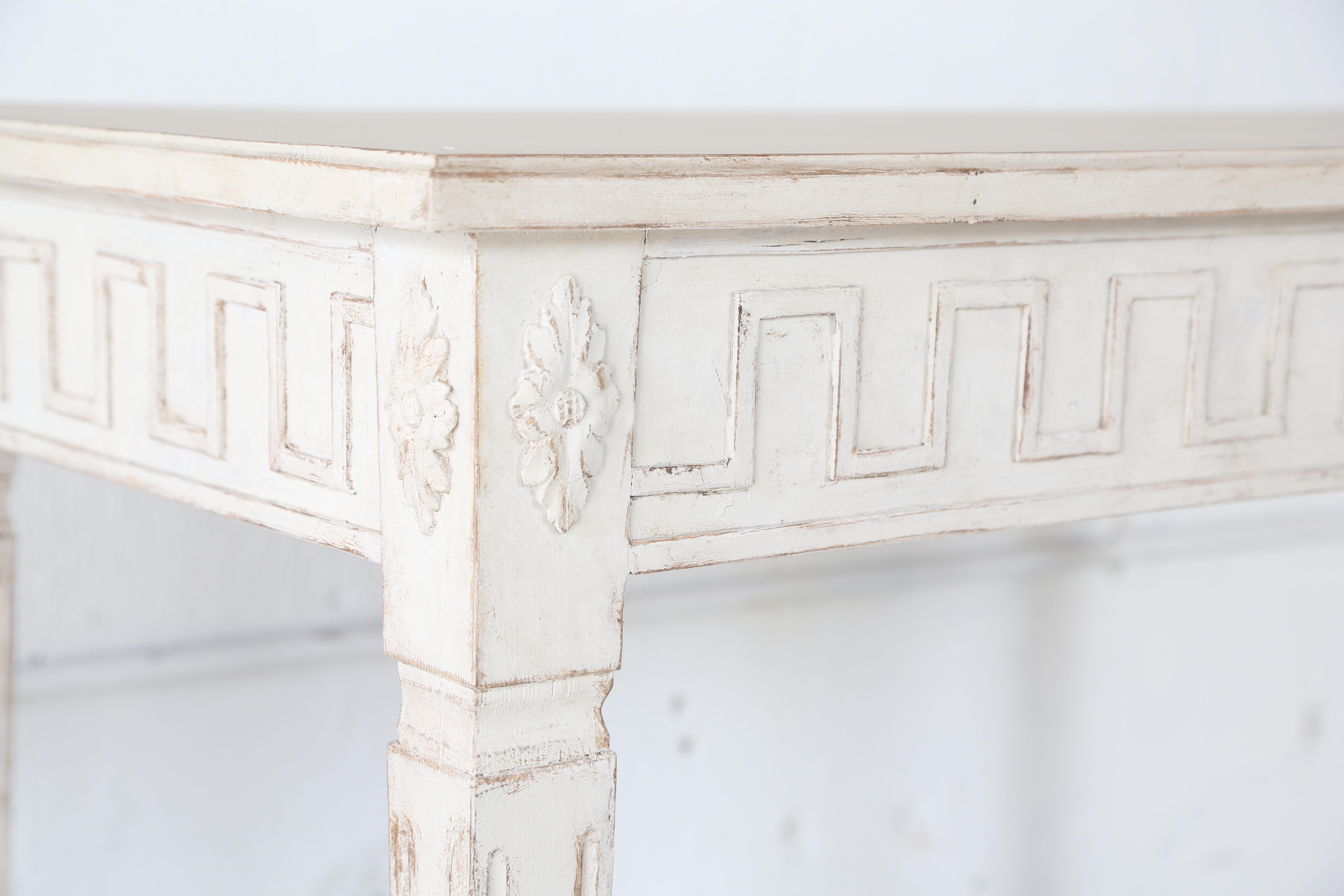 Wood Antique Swedish Gustavian Style Painted Large Console Table, Late 19th Century