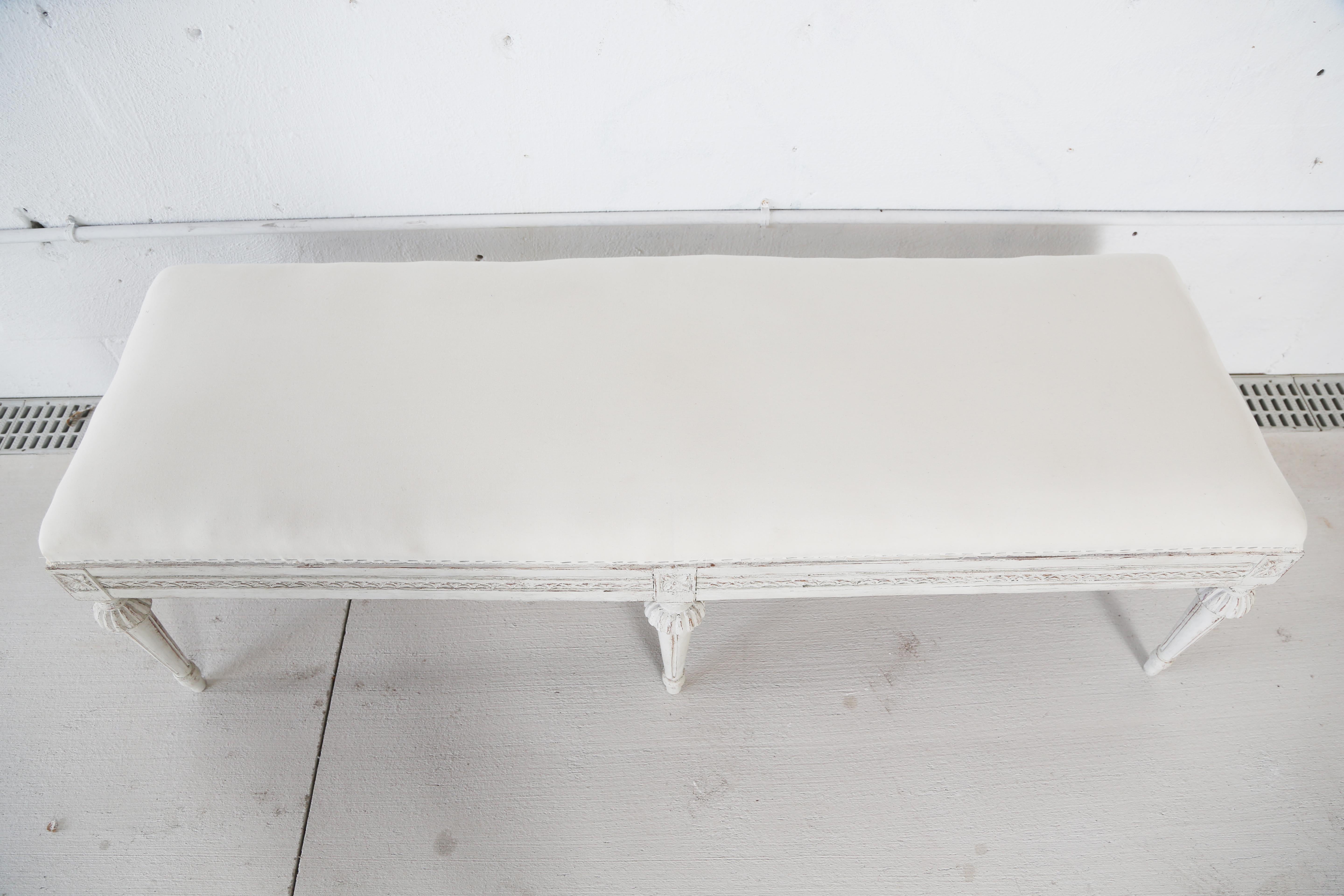 Antique Swedish Gustavian Style Painted Six-Leg Bench In Good Condition In West Palm Beach, FL