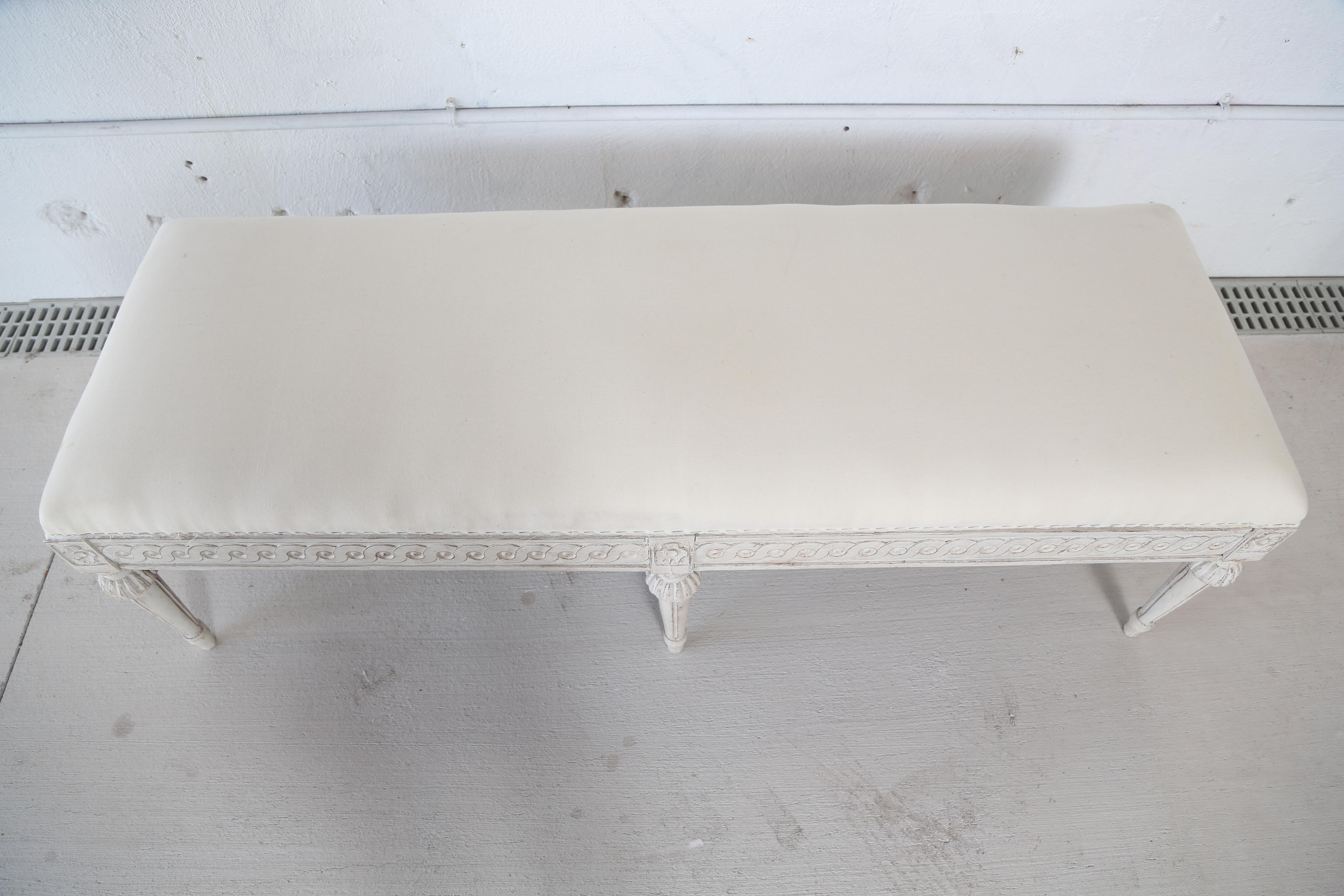 Antique Swedish Gustavian Style Painted Six-Leg Bench In Good Condition For Sale In West Palm Beach, FL