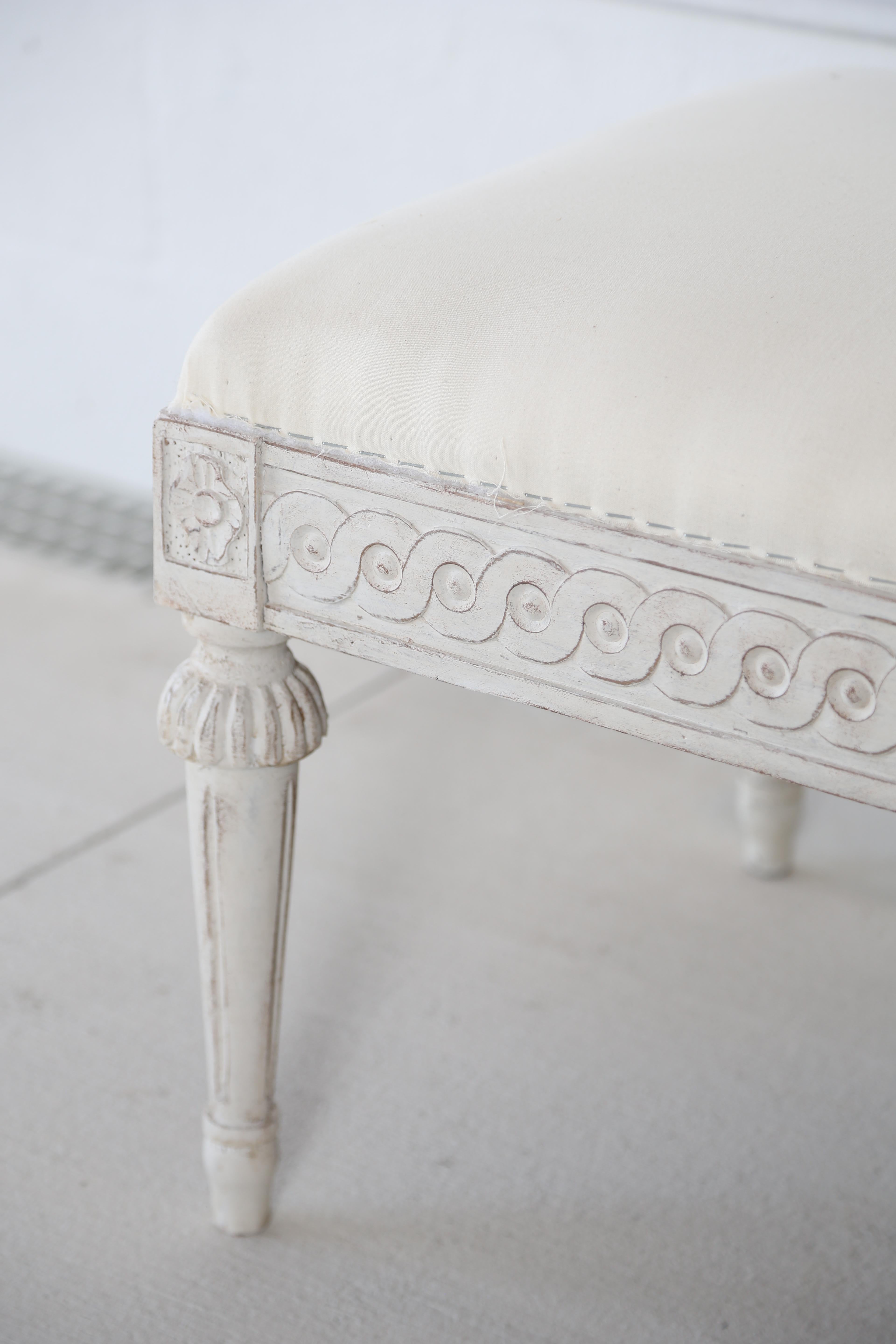 20th Century Antique Swedish Gustavian Style Painted Six-Leg Bench For Sale