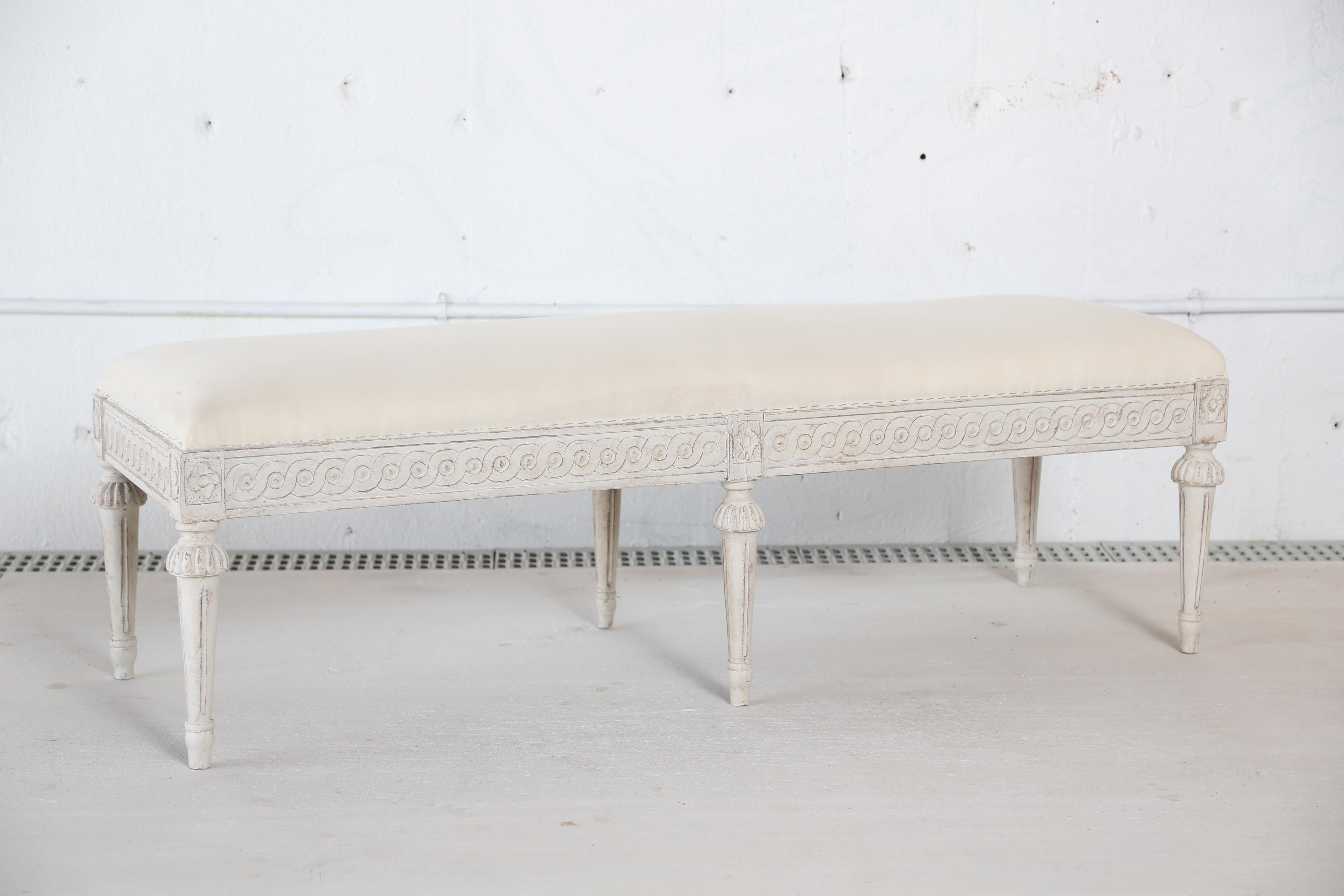 Antique Swedish Gustavian Style Painted Six-Leg Bench For Sale 1