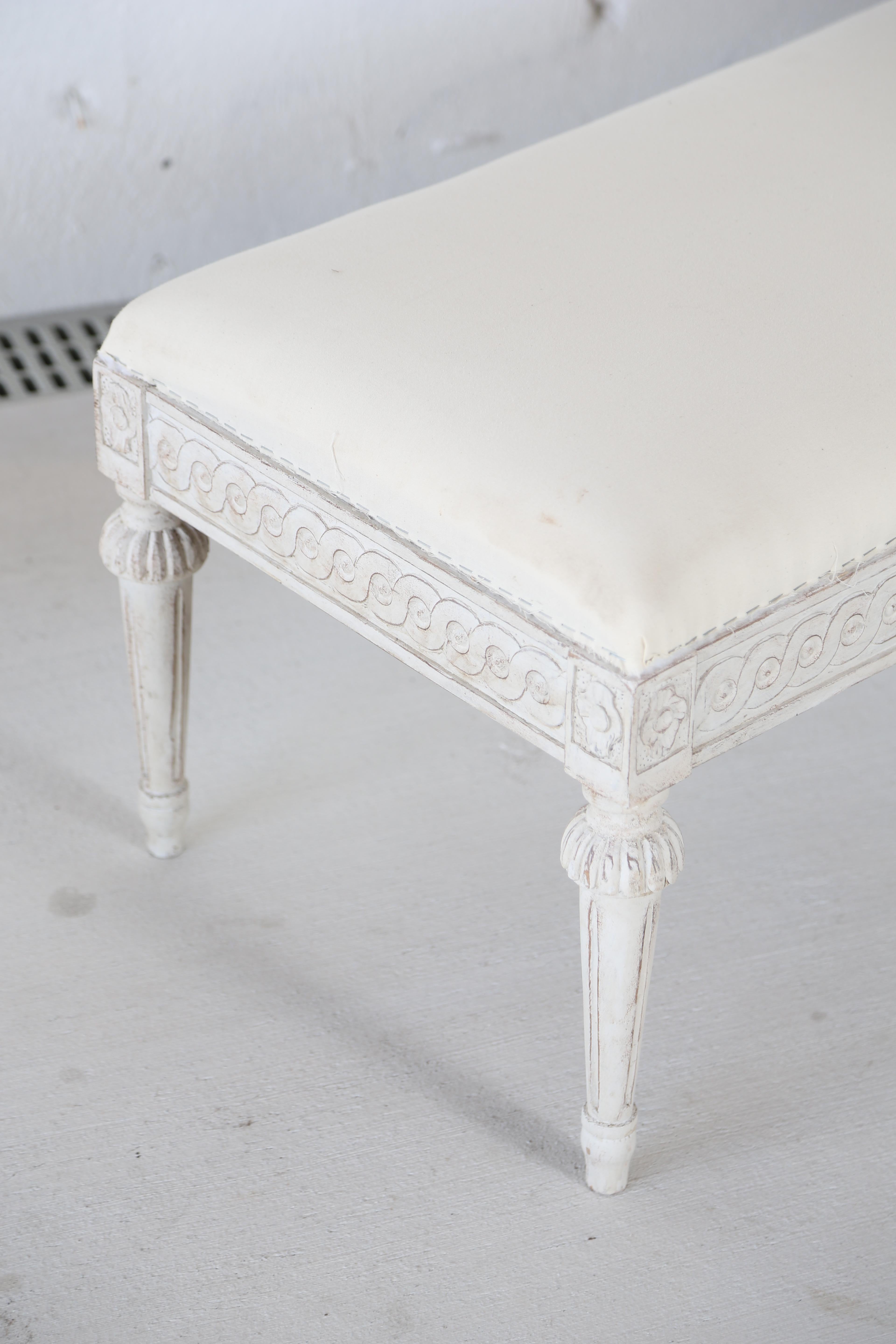 Antique Swedish Gustavian Style Painted Six-Leg Bench For Sale 2