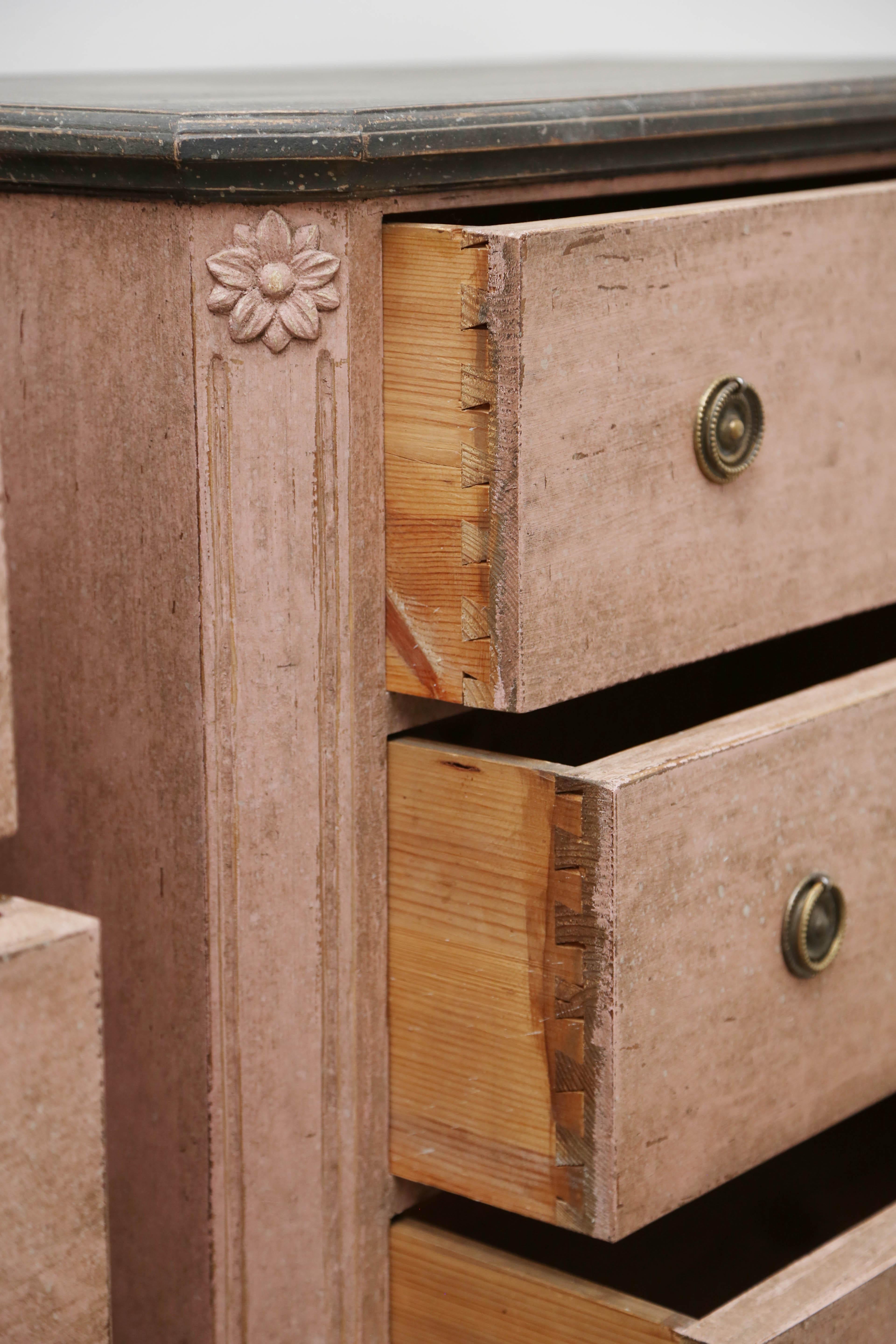 19th Century Antique Swedish Gustavian Style Rose Painted Chests with Faux Marble Tops, 