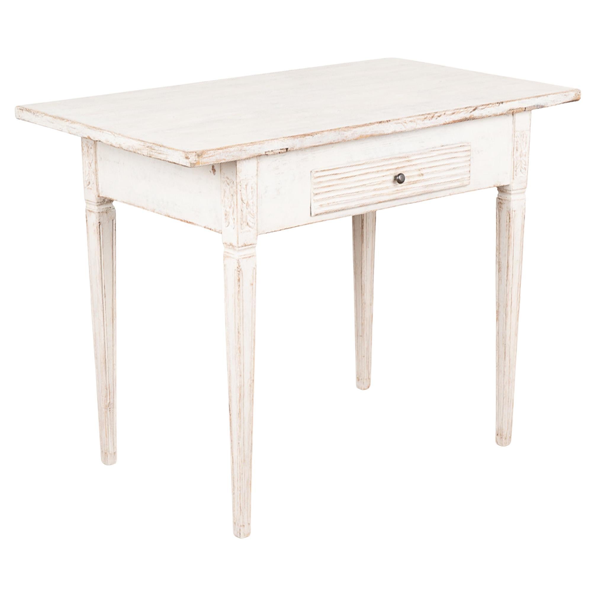 Antique Swedish Gustavian White Painted Side Table With Drawer, circa 1840