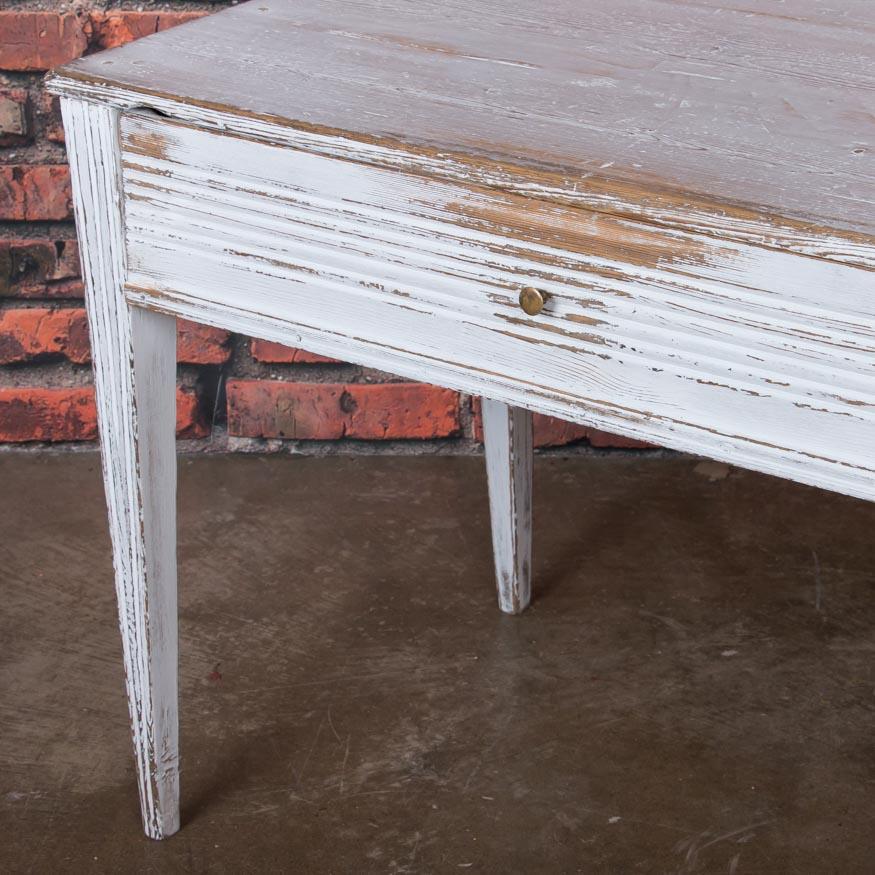 Antique Swedish Gustavian White Painted Side Table with Drawer 1