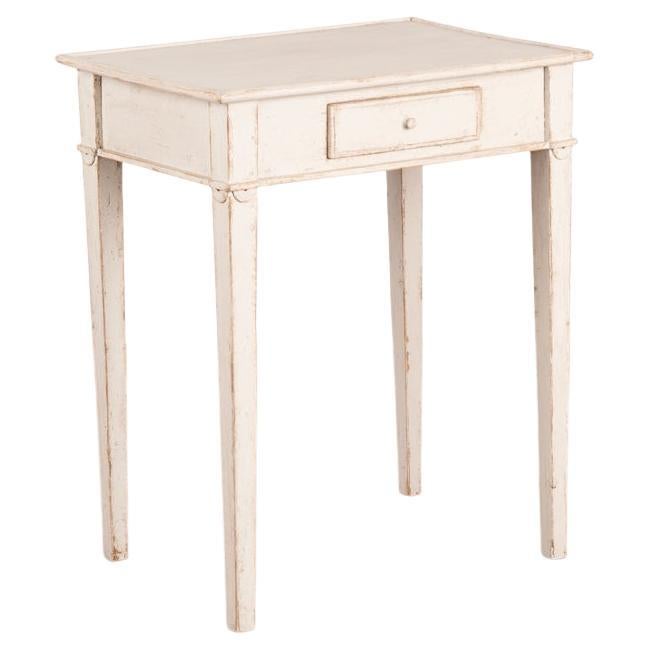 Antique Swedish Gustavian White Painted Small Side Table With Drawer