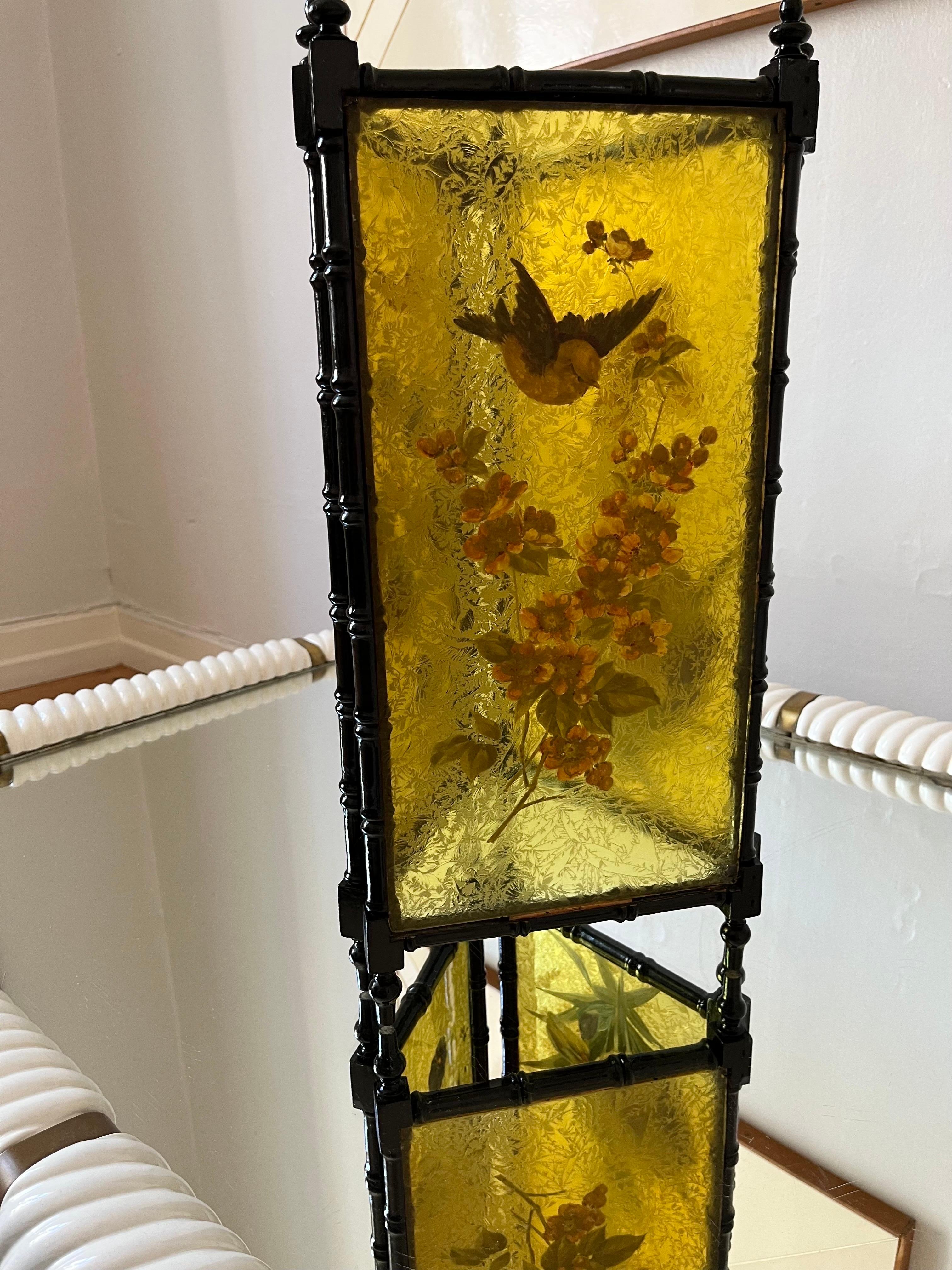 Antique Swedish Hand-Painted Decorative Three-Panel Glass Screen For Sale 6