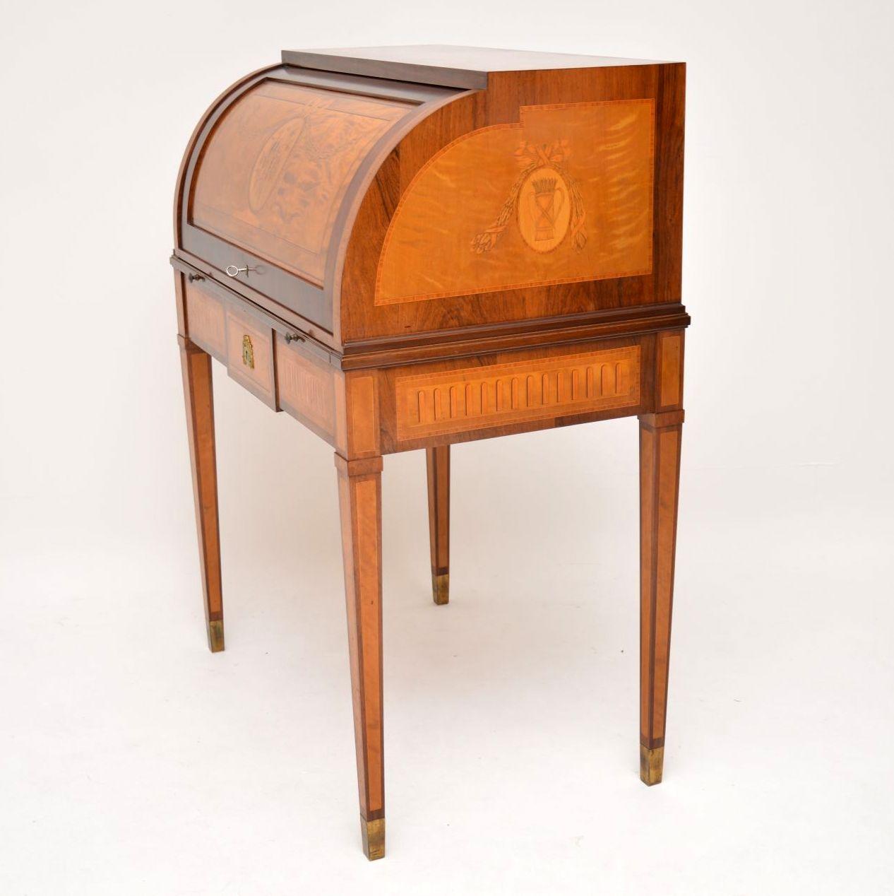 Antique Swedish Inlaid and Marquetry Cylinder Top Desk 4