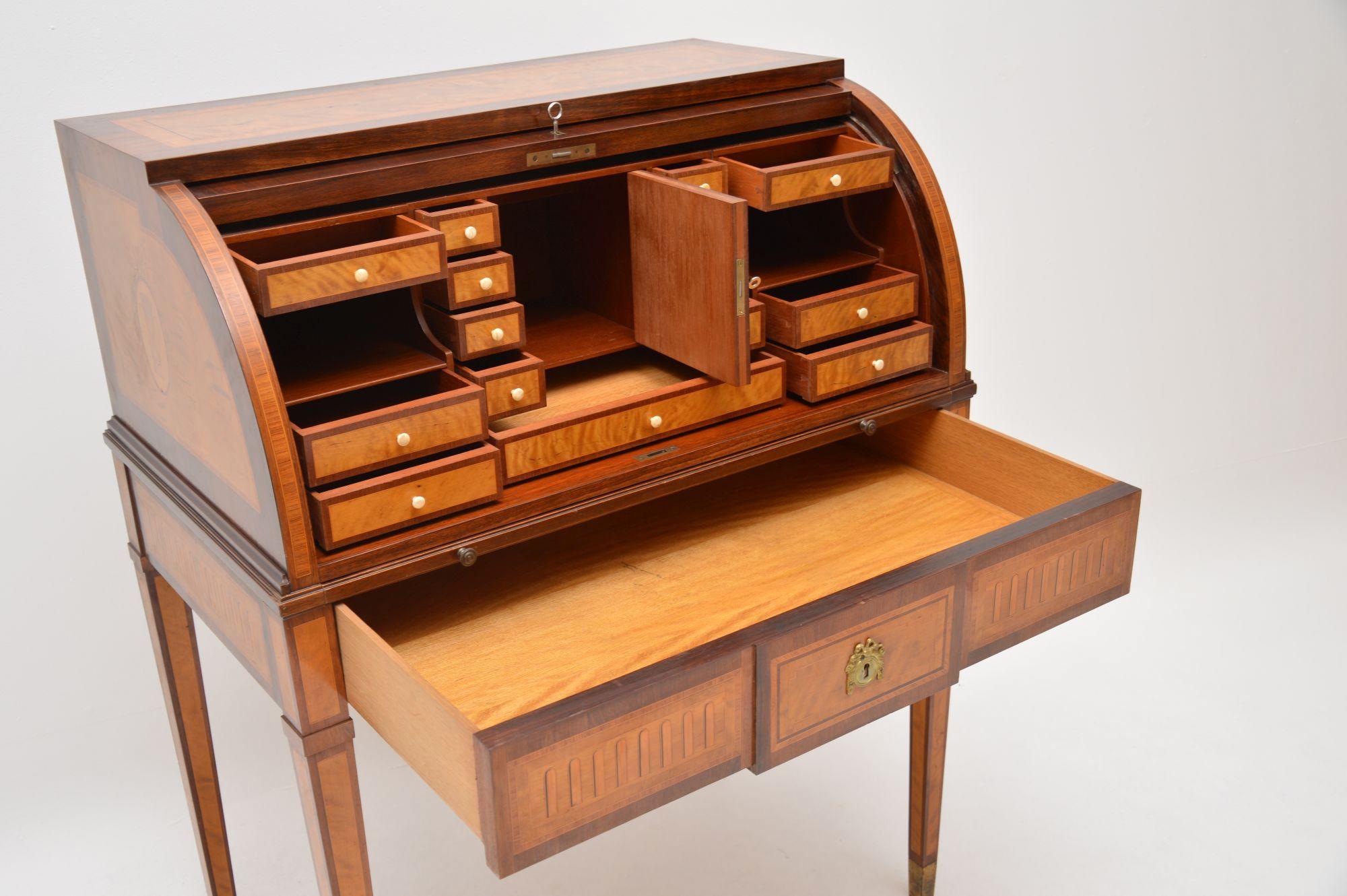 Neoclassical Antique Swedish Inlaid and Marquetry Cylinder Top Desk