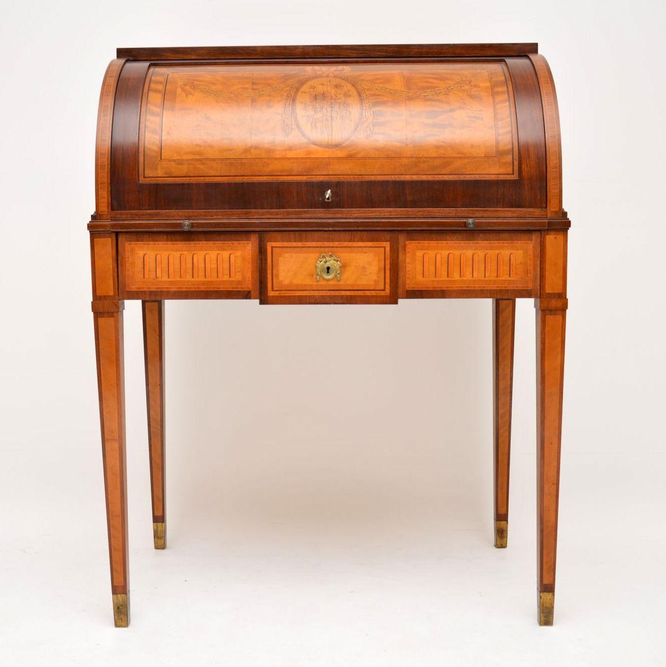 Antique Swedish Inlaid and Marquetry Cylinder Top Desk In Good Condition In London, GB