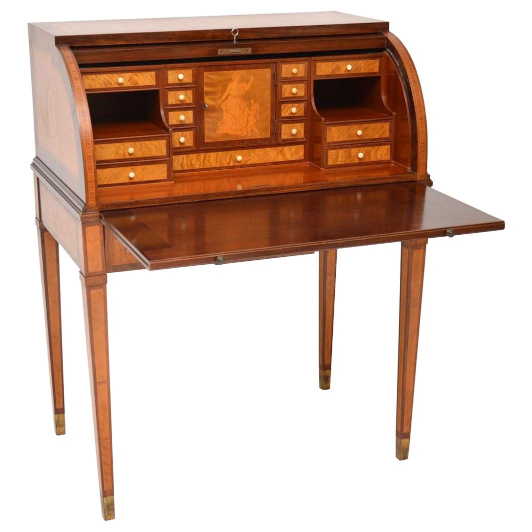 Antique Swedish Inlaid and Marquetry Cylinder Top Desk