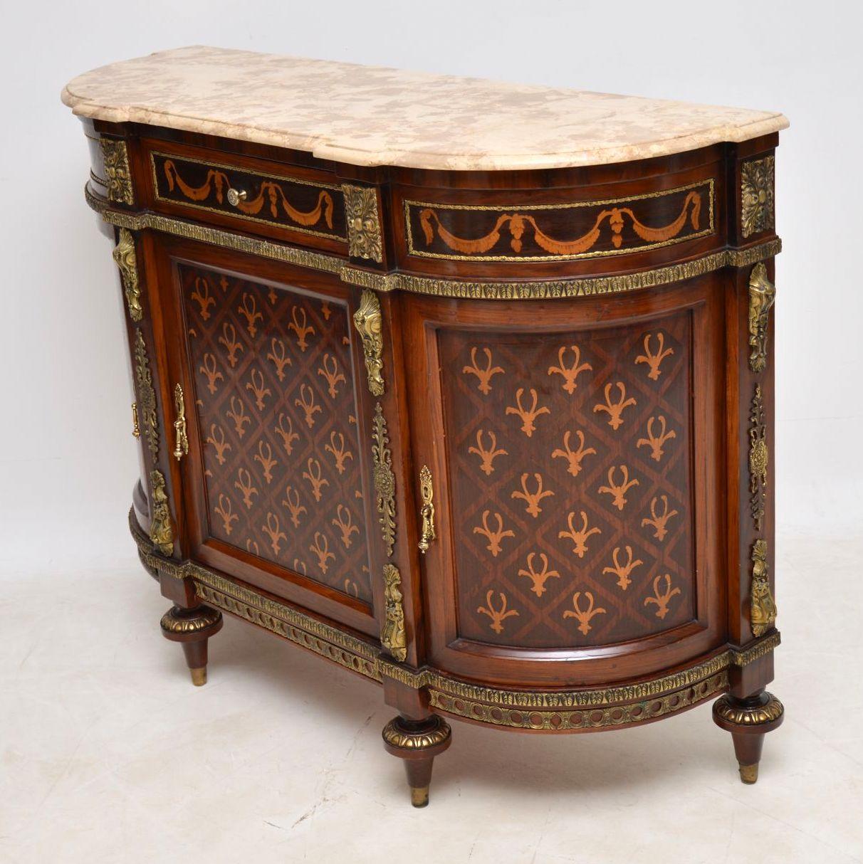 Early 20th Century Antique Swedish Inlaid Marquetry Marble-Top Cabinet