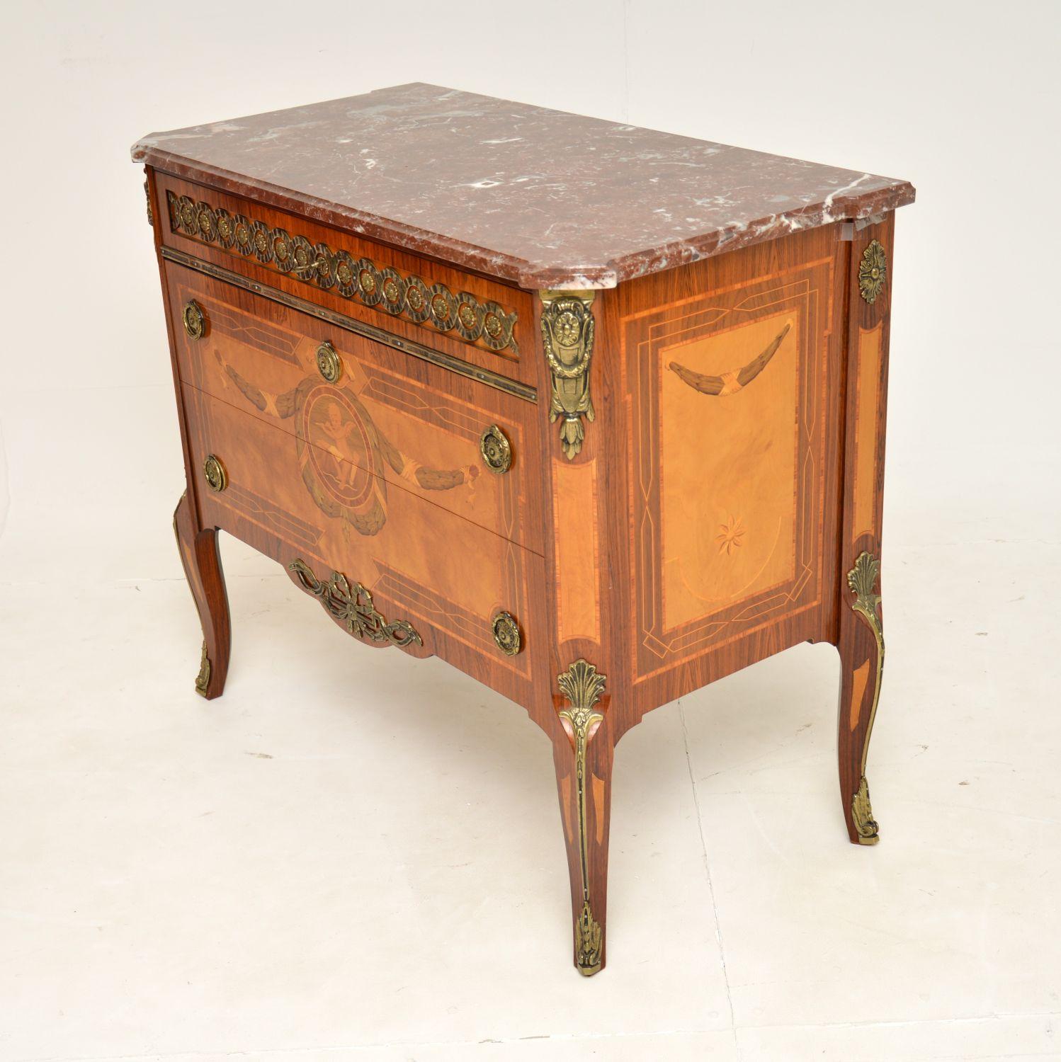Antique Swedish Inlaid Marquetry Marble Top Commode 4