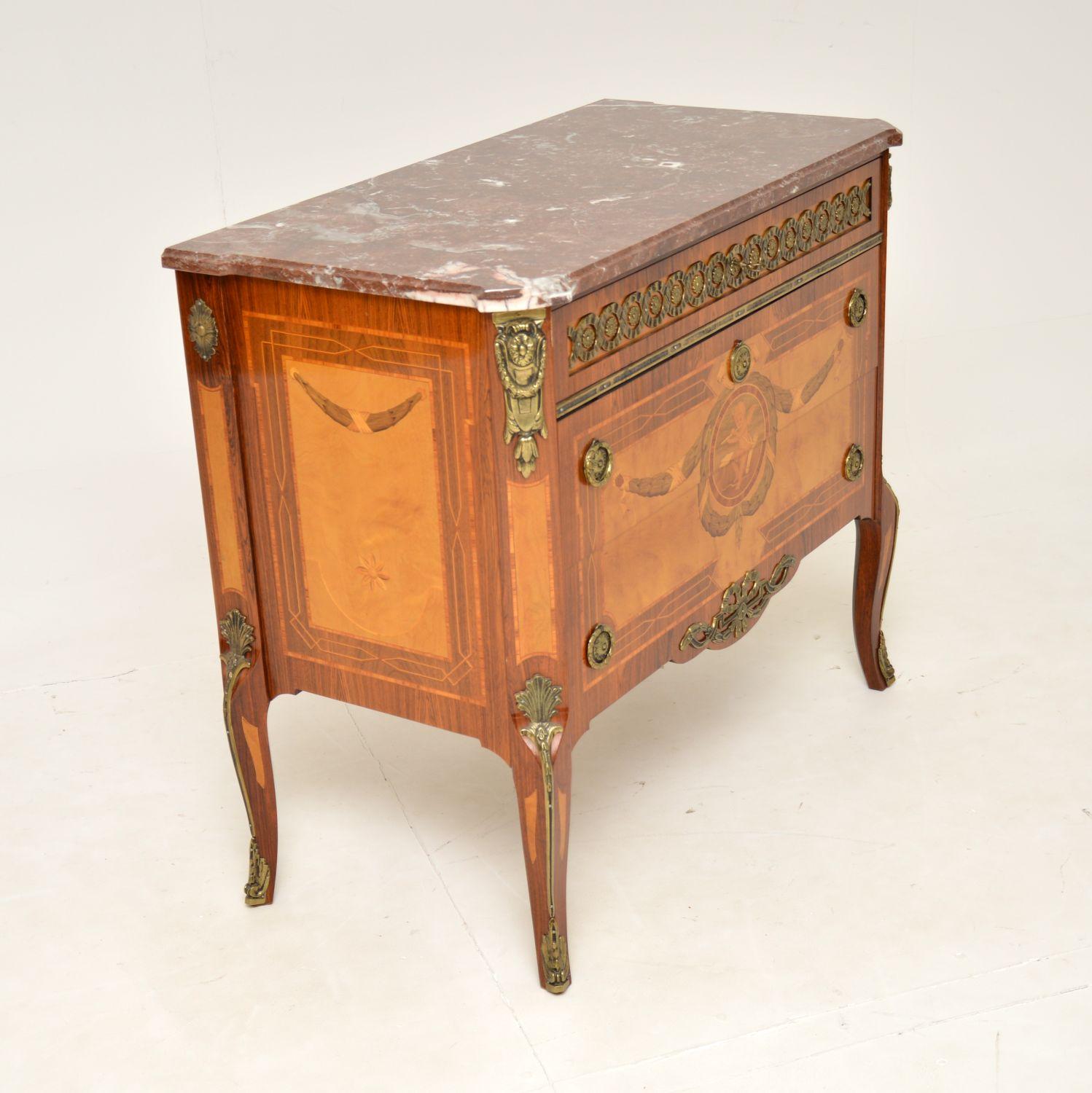 Mid-20th Century Antique Swedish Inlaid Marquetry Marble Top Commode