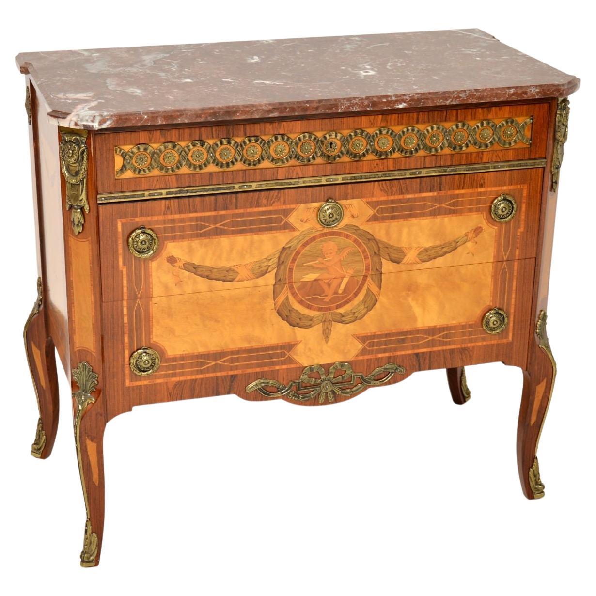 Antique Swedish Inlaid Marquetry Marble Top Commode