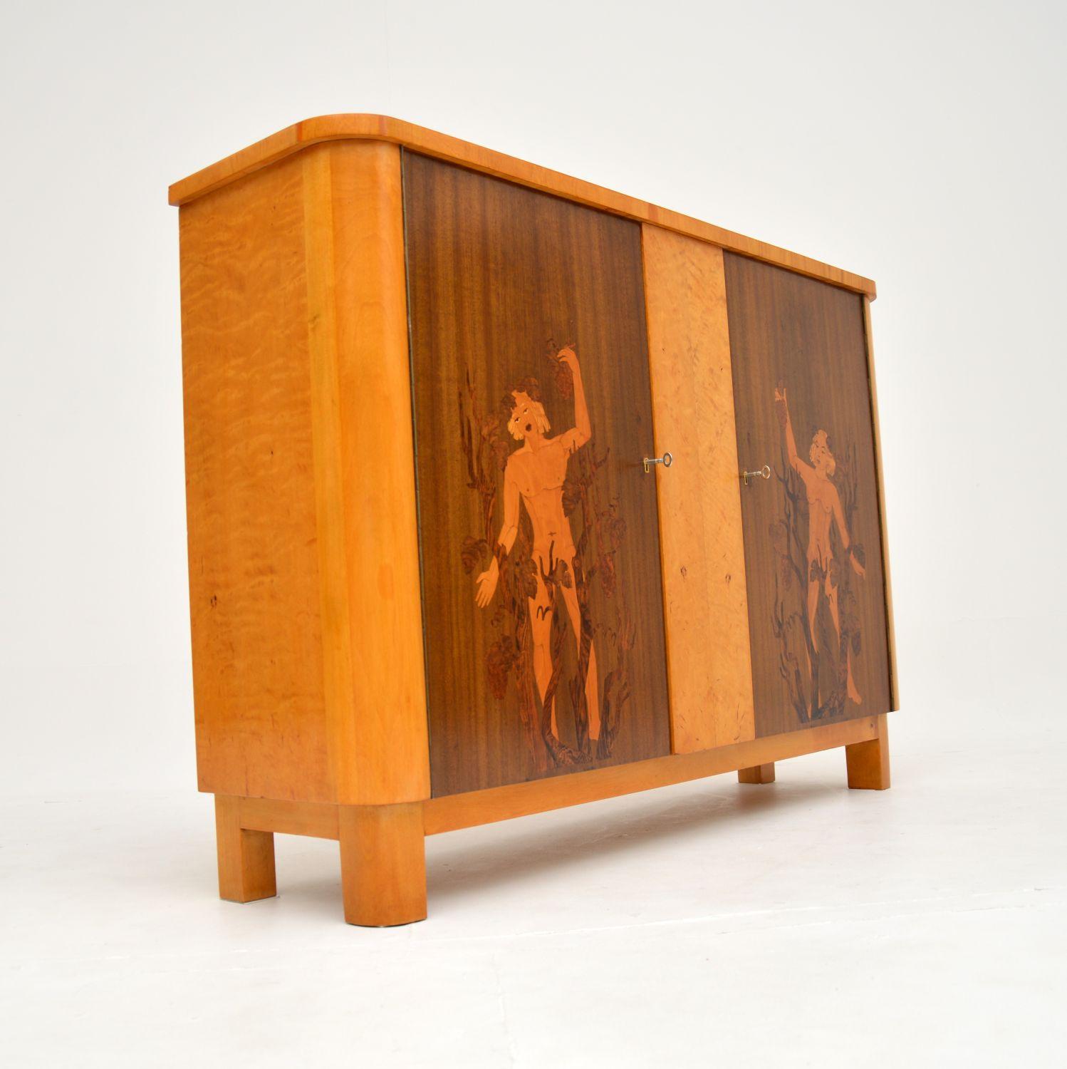 Early 20th Century Antique Swedish Inlaid Satin Birch Cabinet For Sale