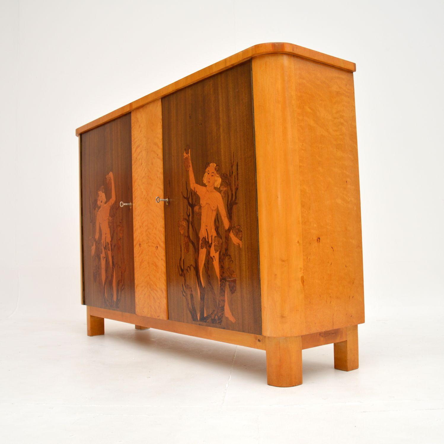 Antique Swedish Inlaid Satin Birch Cabinet For Sale 1
