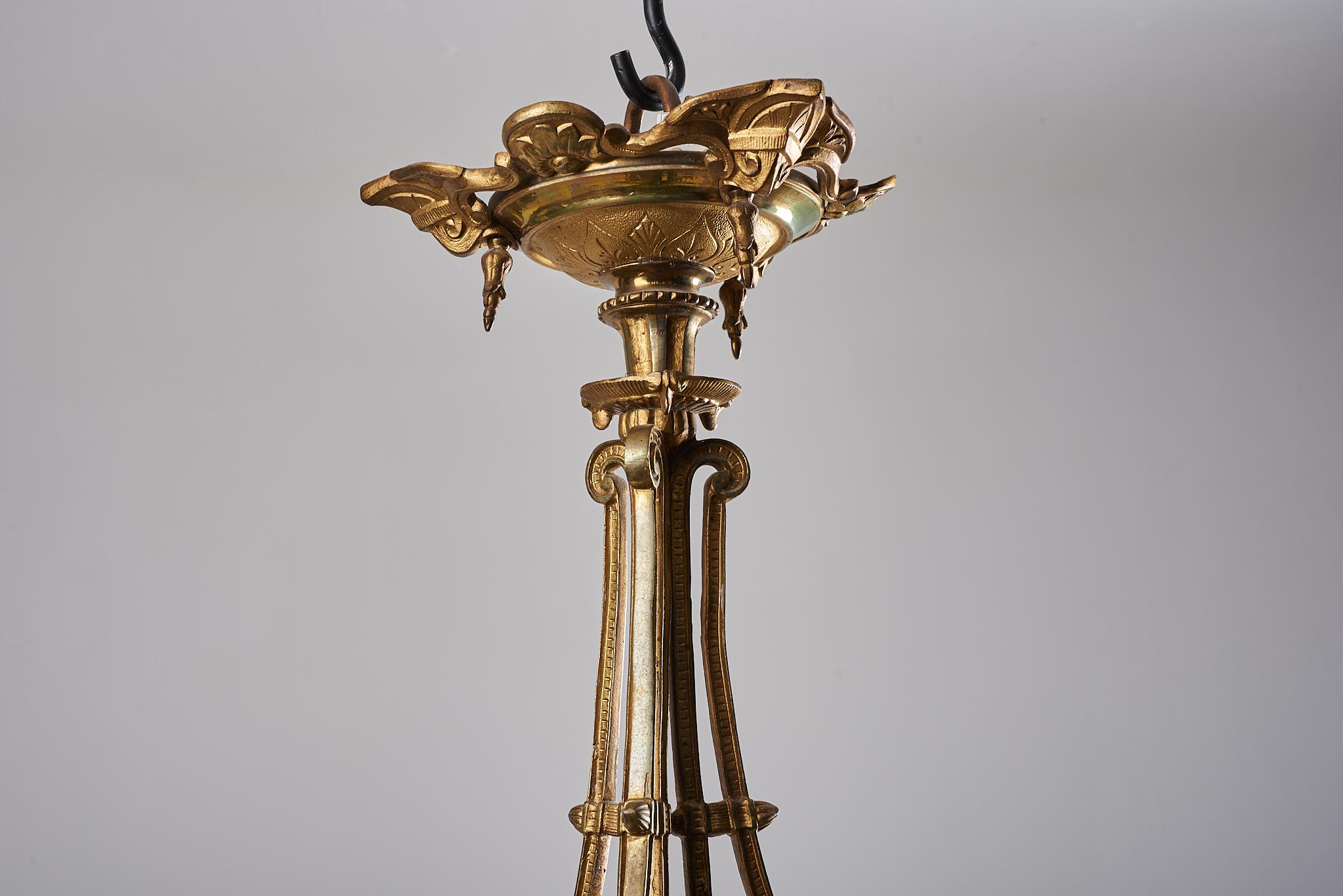 19th Century Antique Swedish Intricate Bronzed Chandelier For Sale