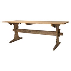 Antique Swedish Large Genuine Dining Trestle Table in Pine, Original Condition