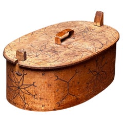 Antigua caja sueca grande de madera 1802 Artesanía popular hecha a mano