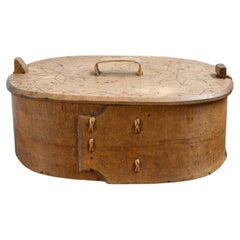 Antique Swedish Large Wooden 'svepask' storage box, 1851, Handmade Folk Craft