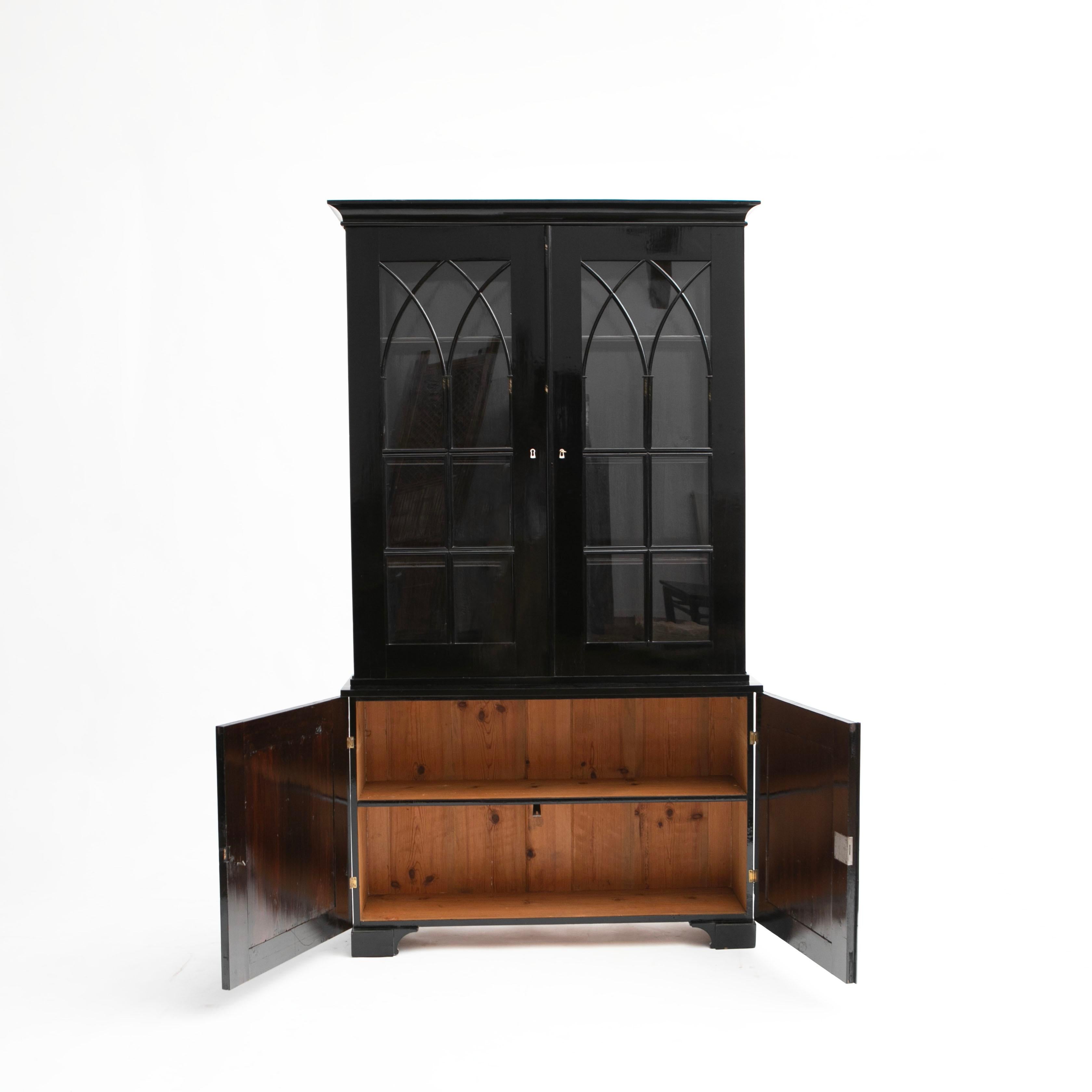 Polished Antique Swedish Late Empire Black-polished Birch Bookcase For Sale