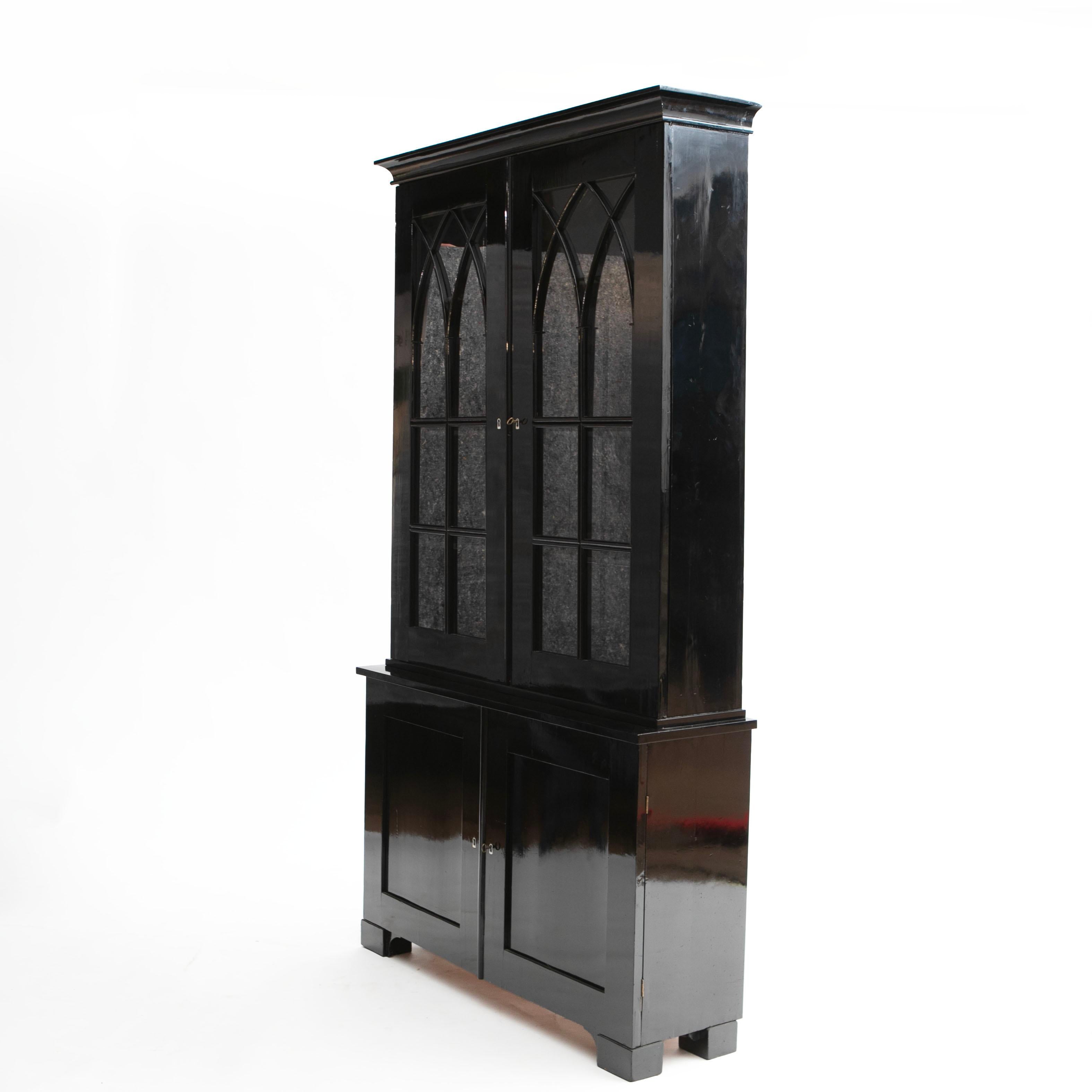 Antique Swedish Late Empire Black-polished Birch Bookcase In Good Condition For Sale In Kastrup, DK