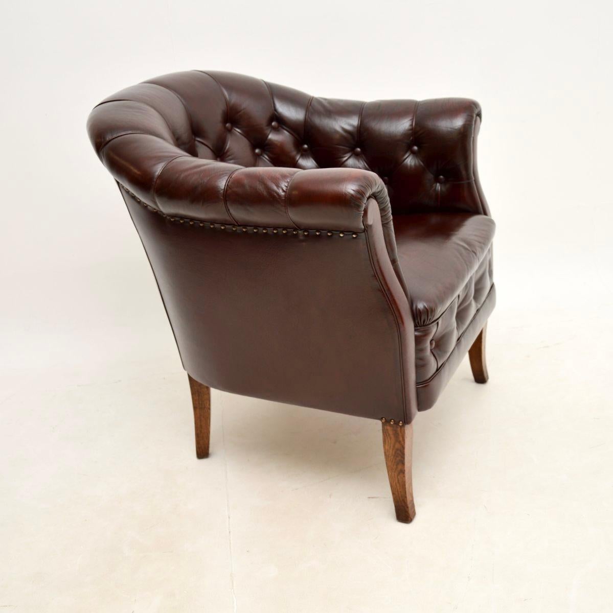 Chesterfield Antique Swedish Leather Armchair For Sale