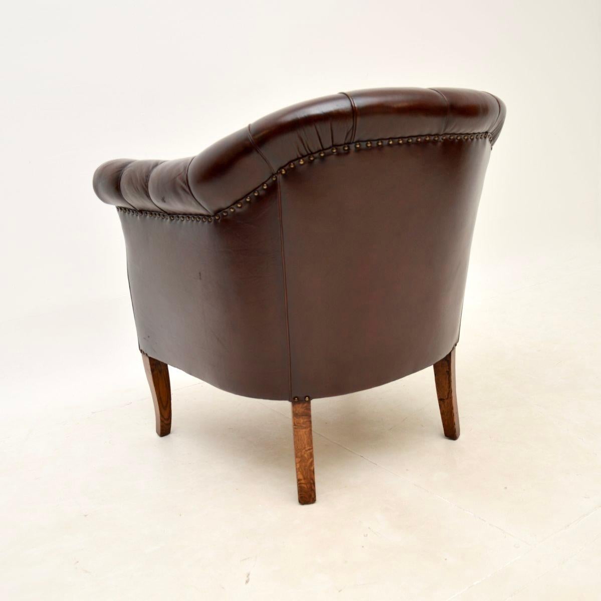 Early 20th Century Antique Swedish Leather Armchair For Sale