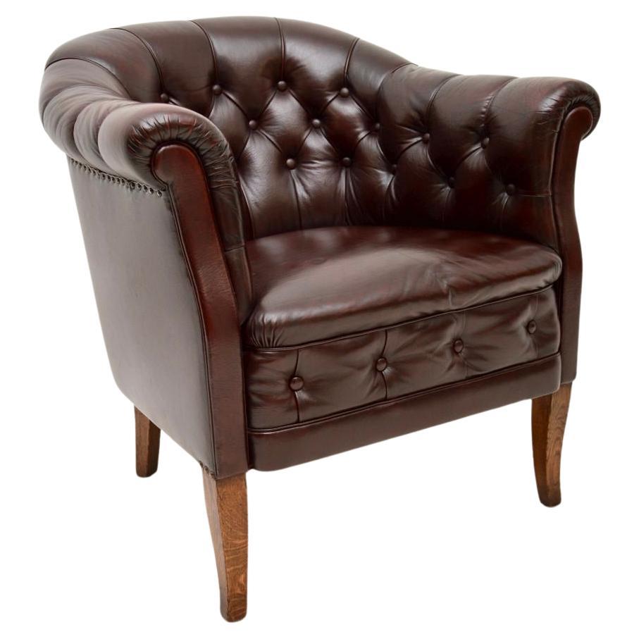 Antique Swedish Leather Armchair For Sale