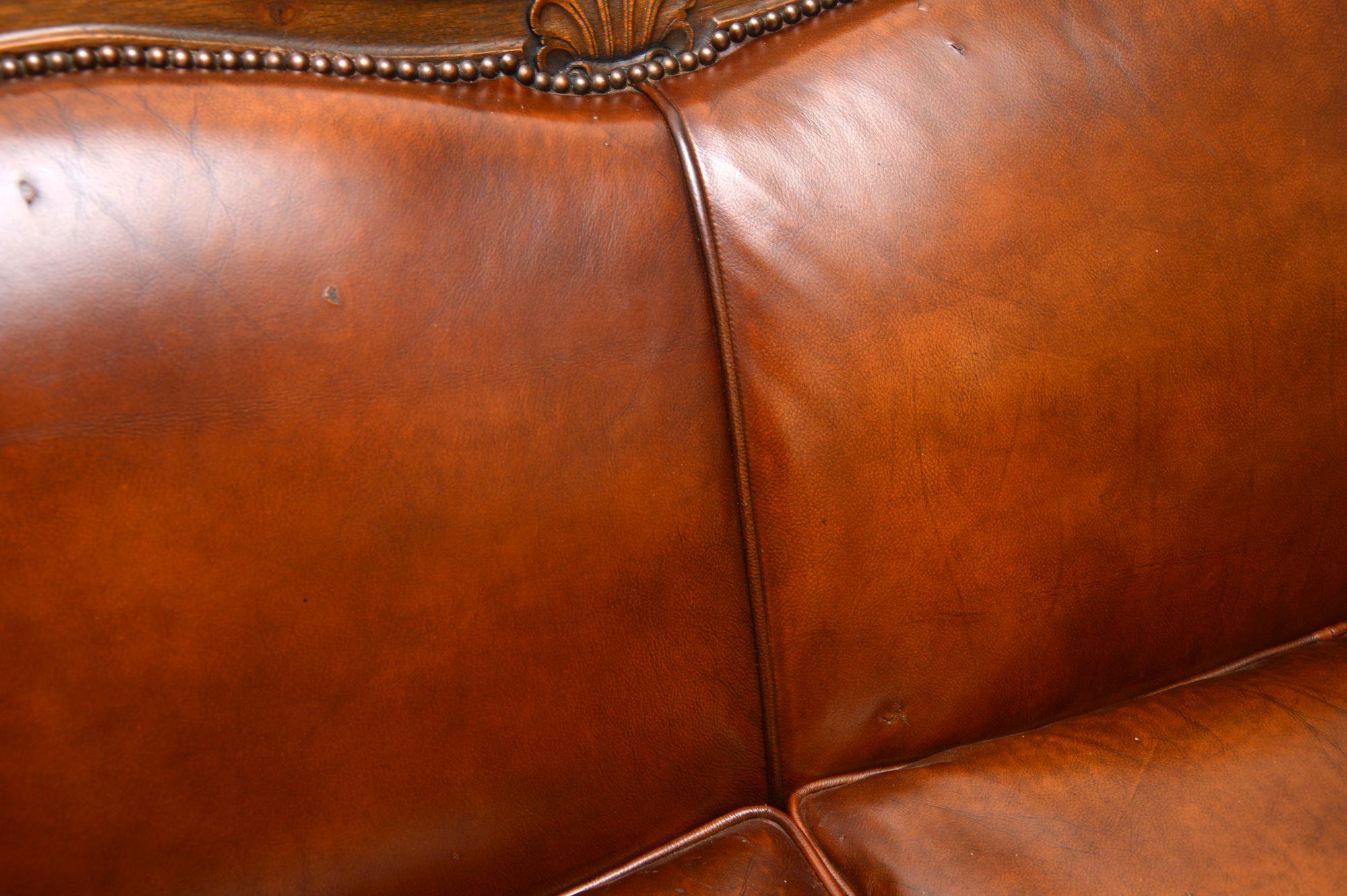 Antique Swedish Leather Bergere Sofa 5