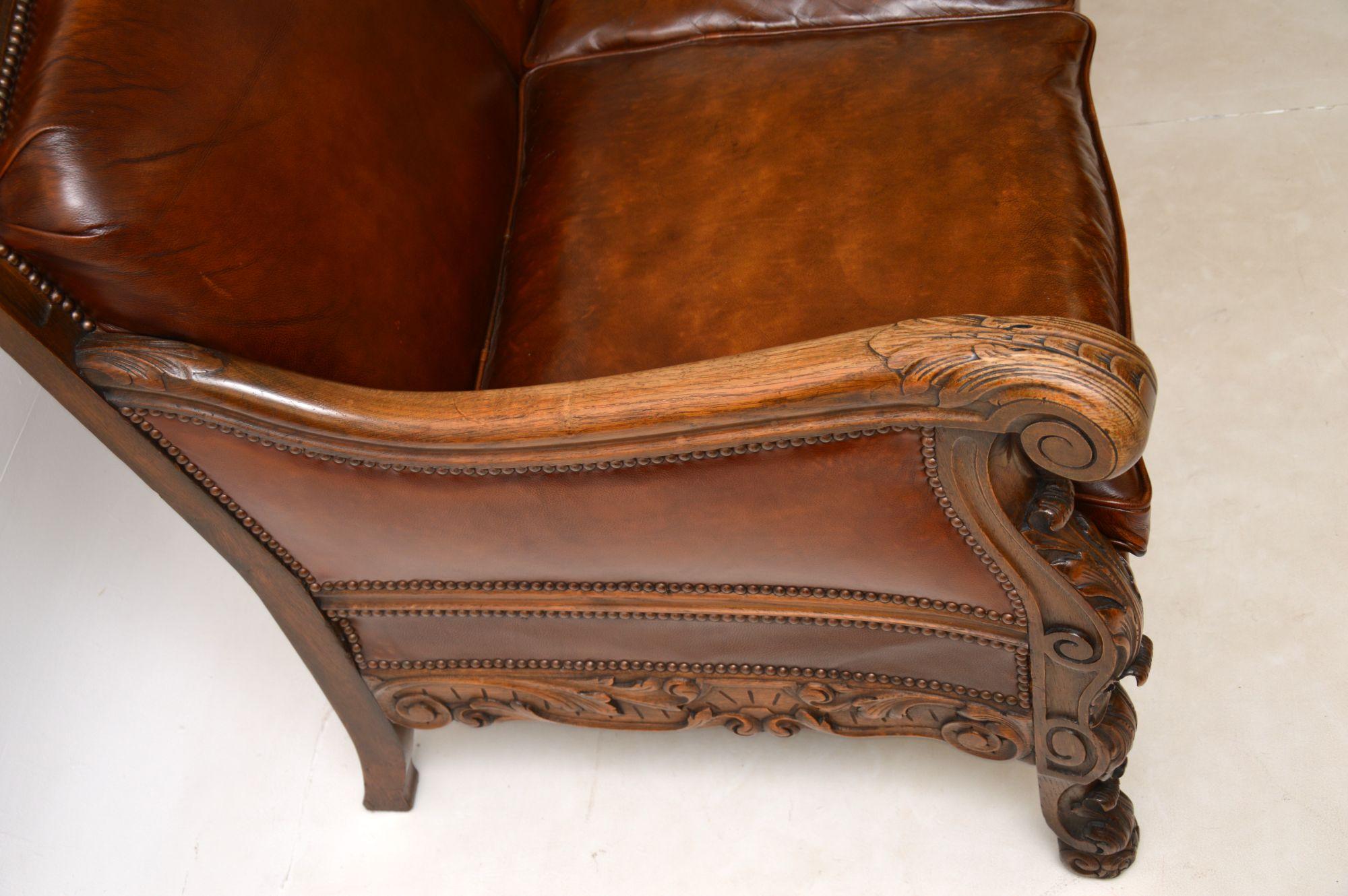 Antique Swedish Leather Bergere Sofa 6