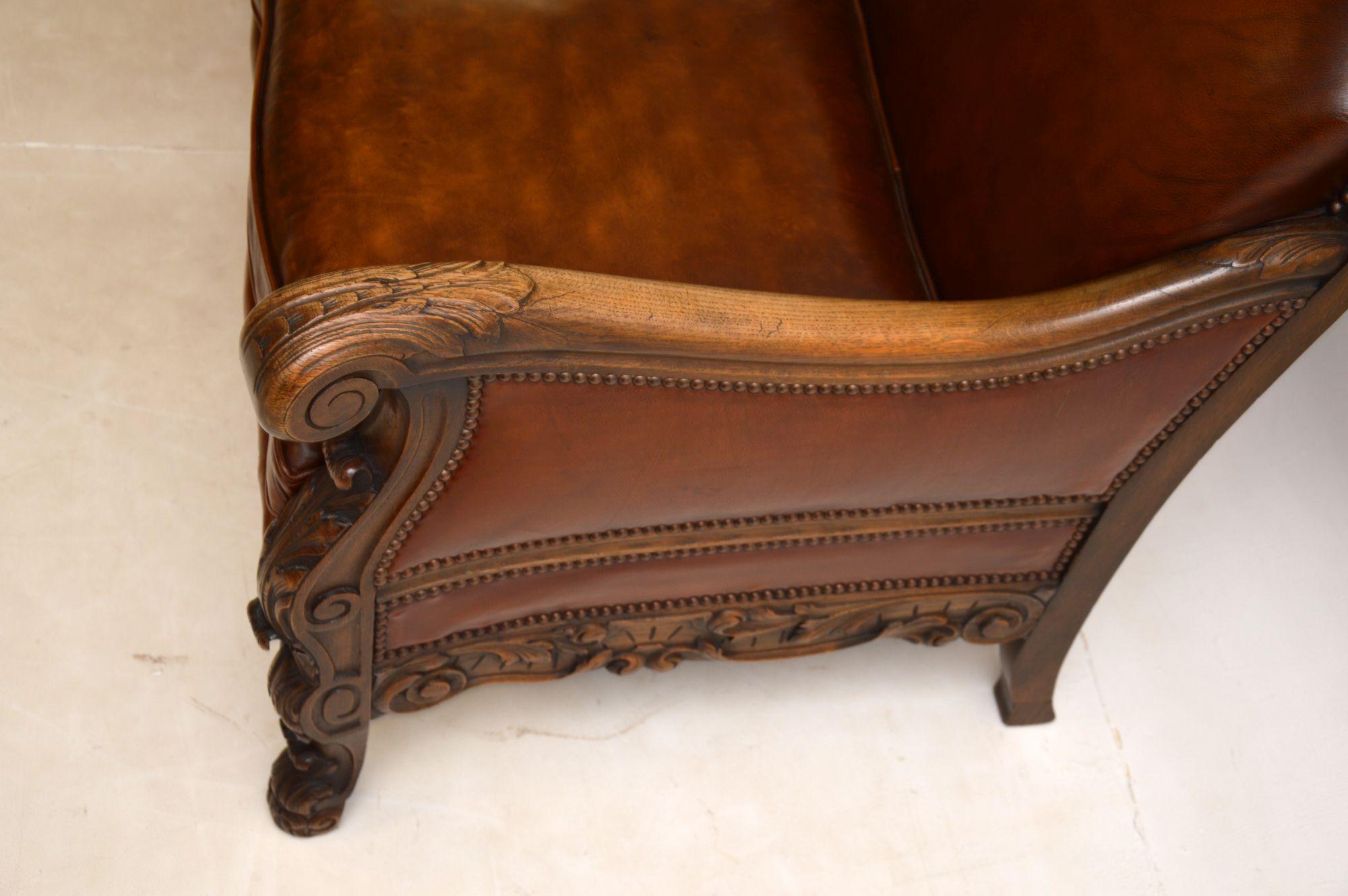 Antique Swedish Leather Bergere Sofa 7