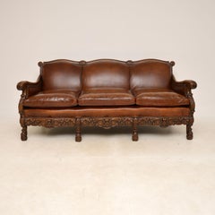 Antique Swedish Leather Bergere Sofa