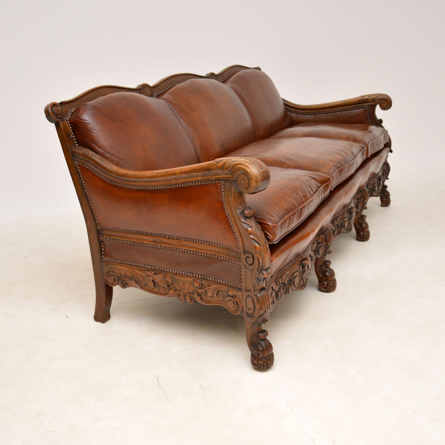 Edwardian Antique Swedish Leather Bergere Sofa