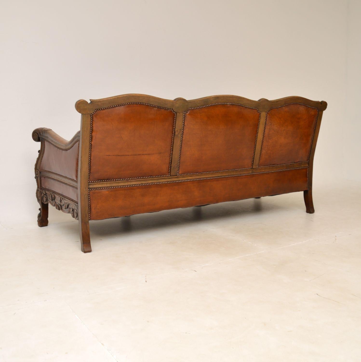 Early 20th Century Antique Swedish Leather Bergere Sofa