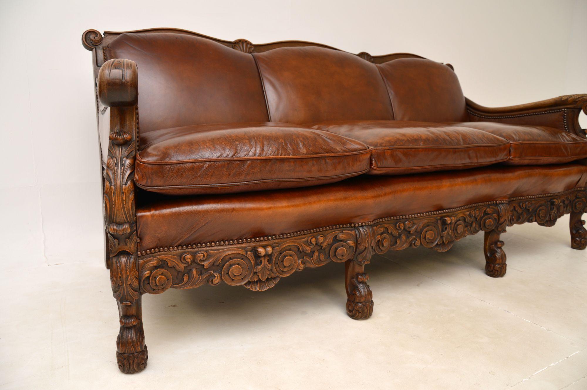 Antique Swedish Leather Bergere Sofa 1