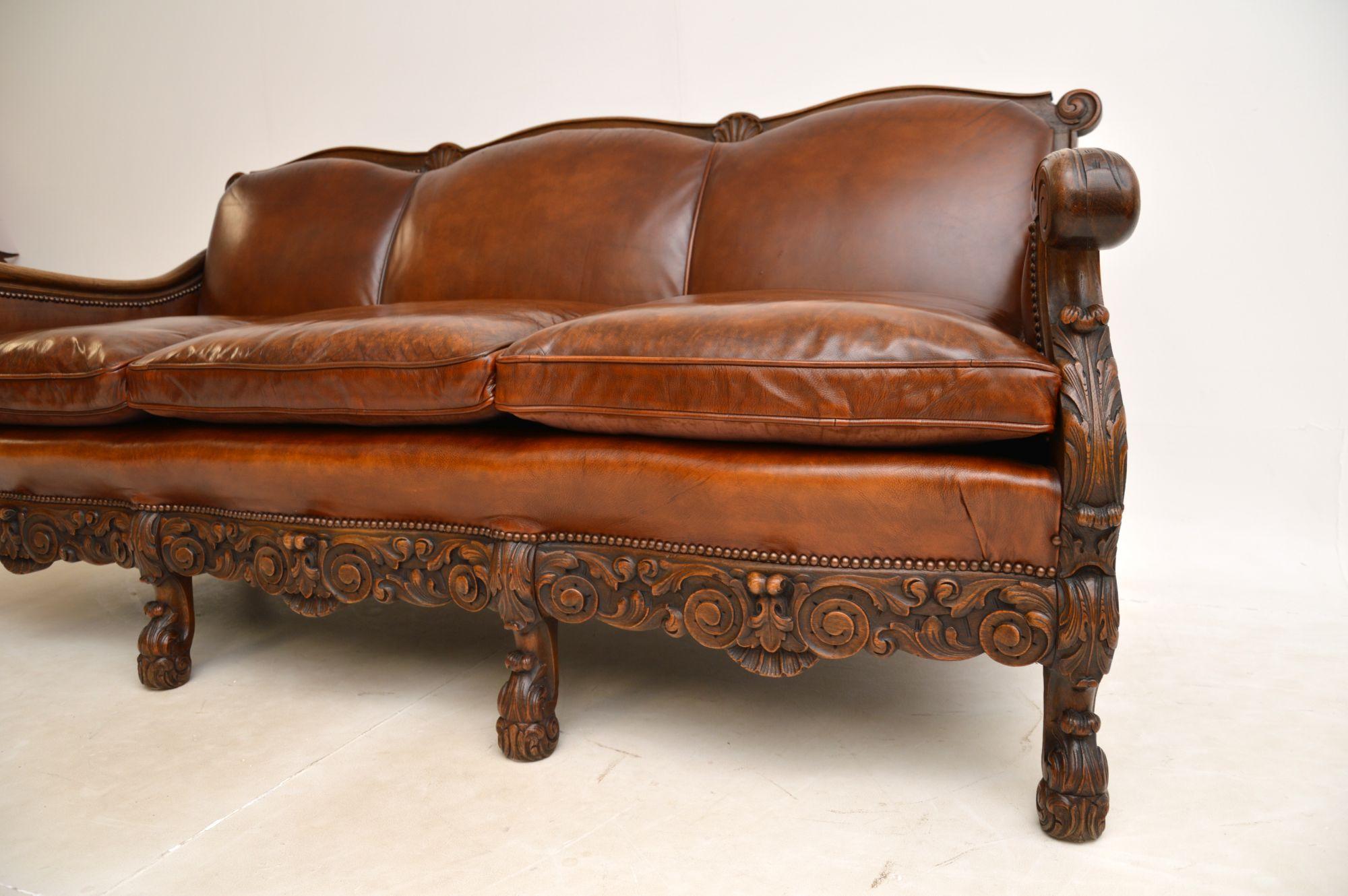 Antique Swedish Leather Bergere Sofa 2