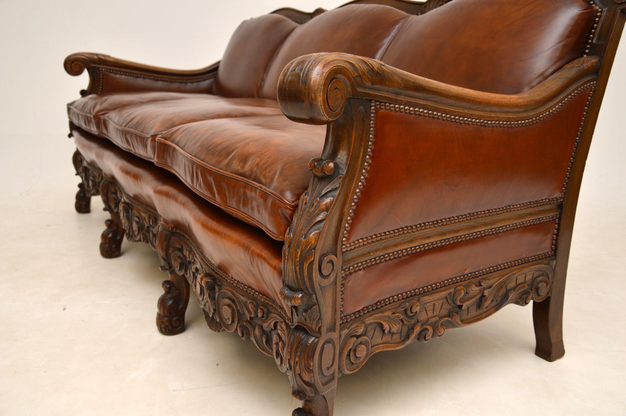 Antique Swedish Leather Bergere Sofa 3