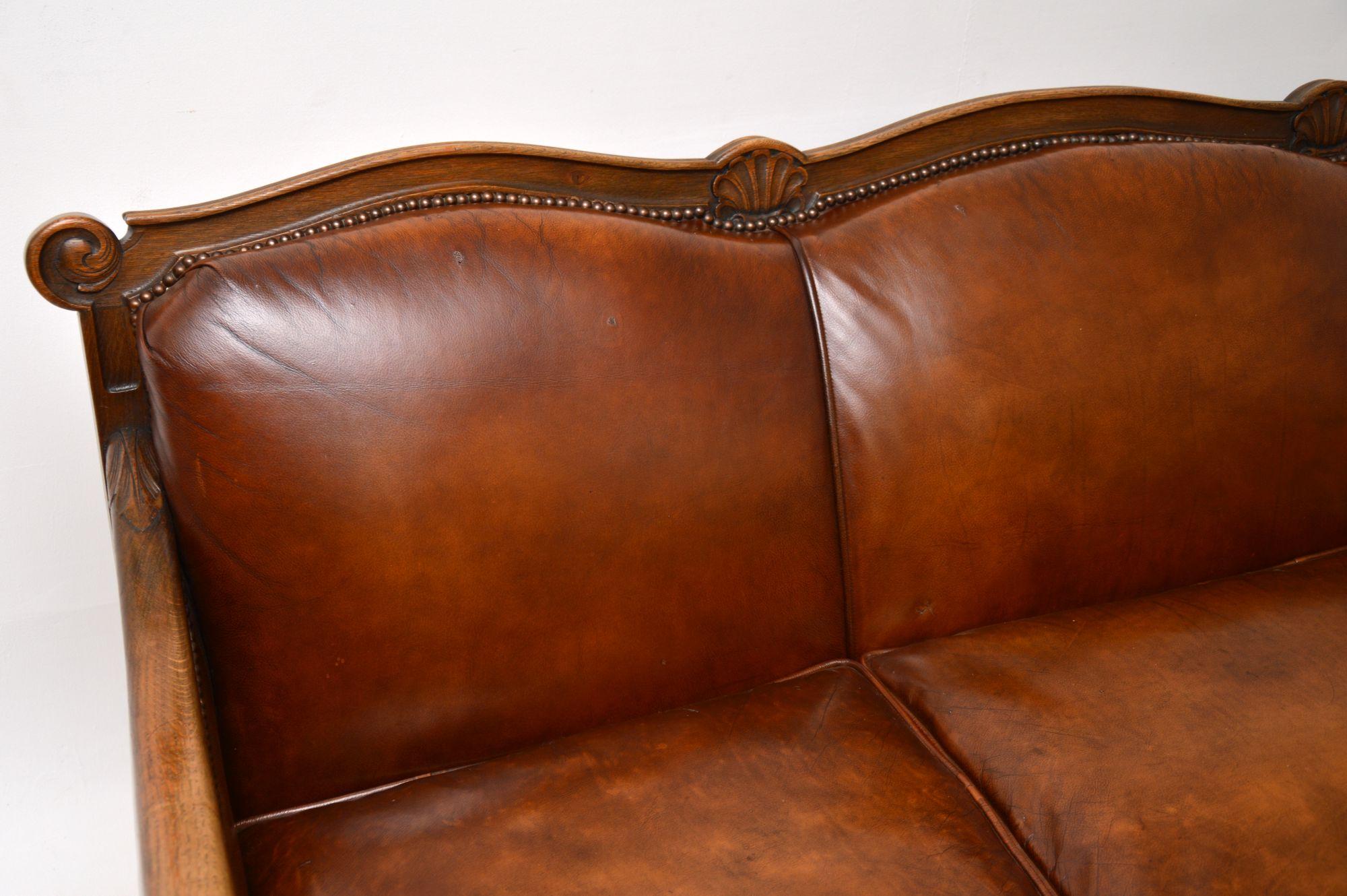 Antique Swedish Leather Bergere Sofa 4