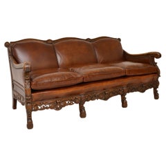 Antique Swedish Leather Bergere Sofa