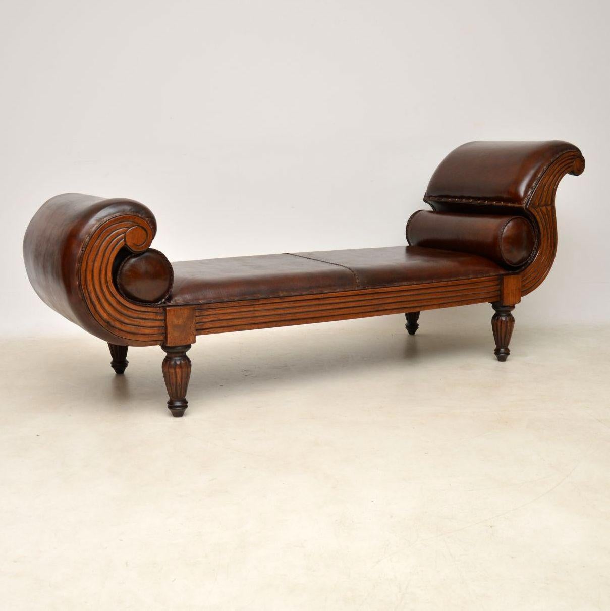 Antique Swedish Leather Chaise Lounge 4